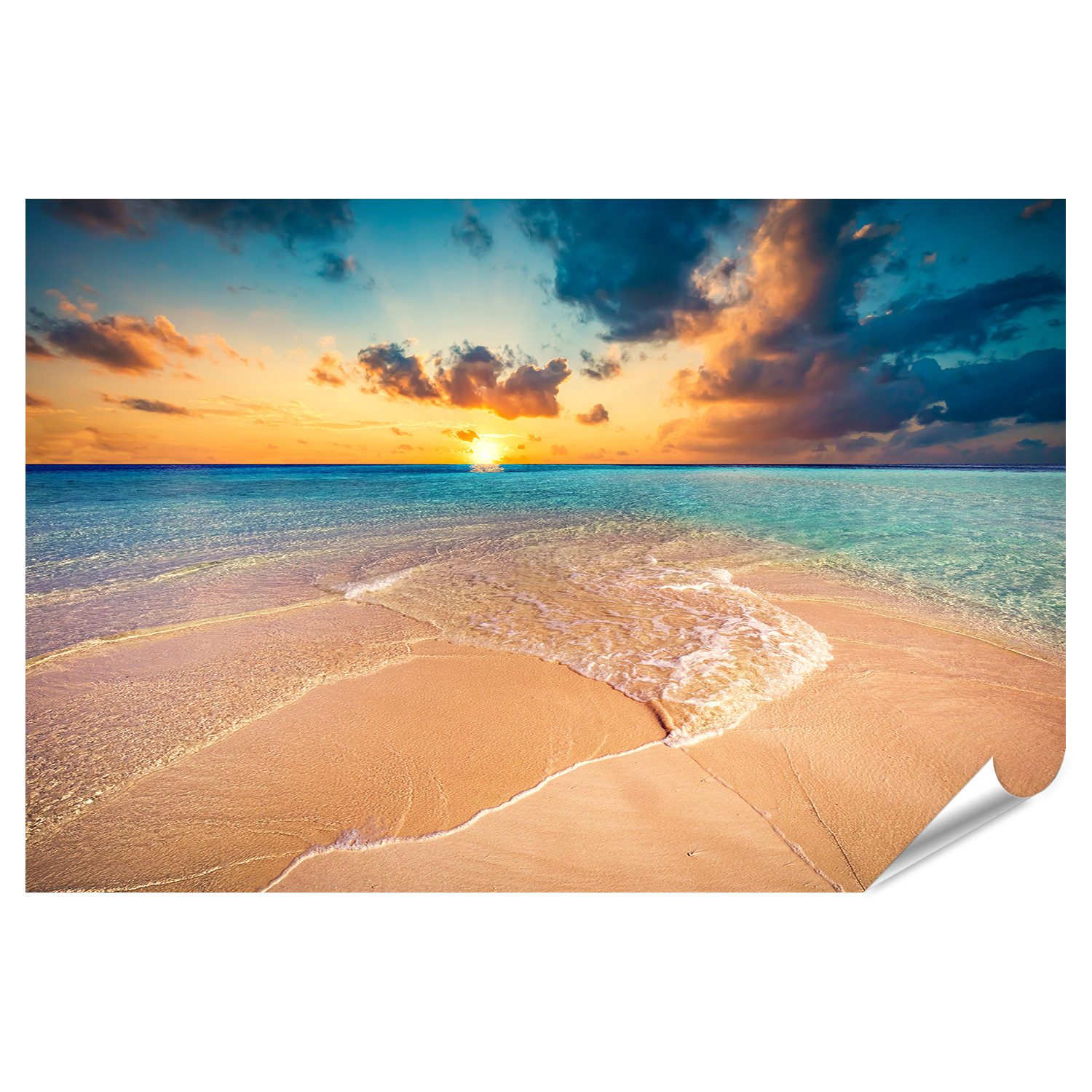 islandburner Poster Sonnenuntergang Am Strand Himmel Wolken Meerwasser Sandstrand