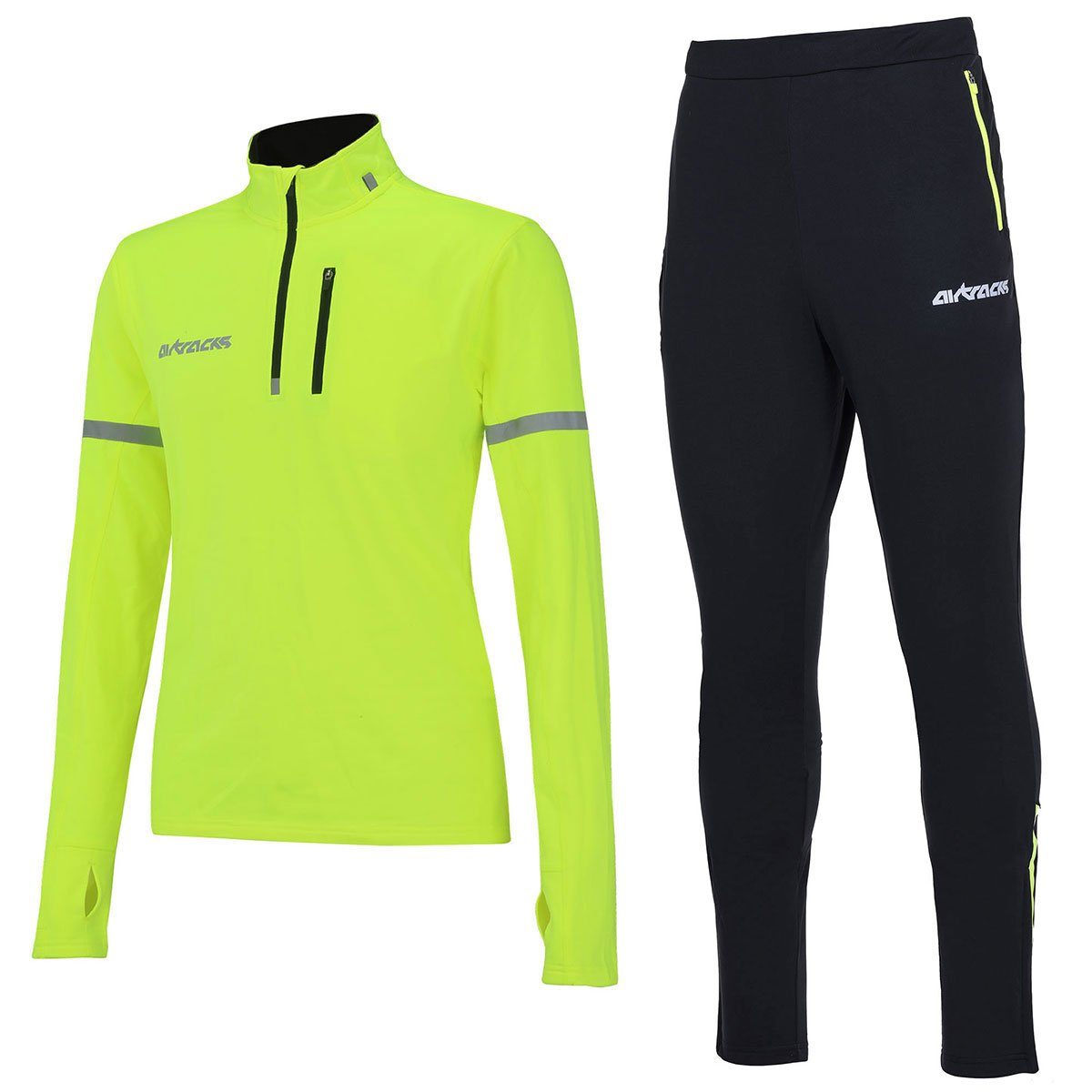 Airtracks Lauftights Winter Laufset: Thermo Tight ProTeam + Laufshirt Langarm (Laufbekleidung mit warme Thermoqualität) bei kaltem Wetter Herbst -Winter » S M L Xl XXL XXXL «