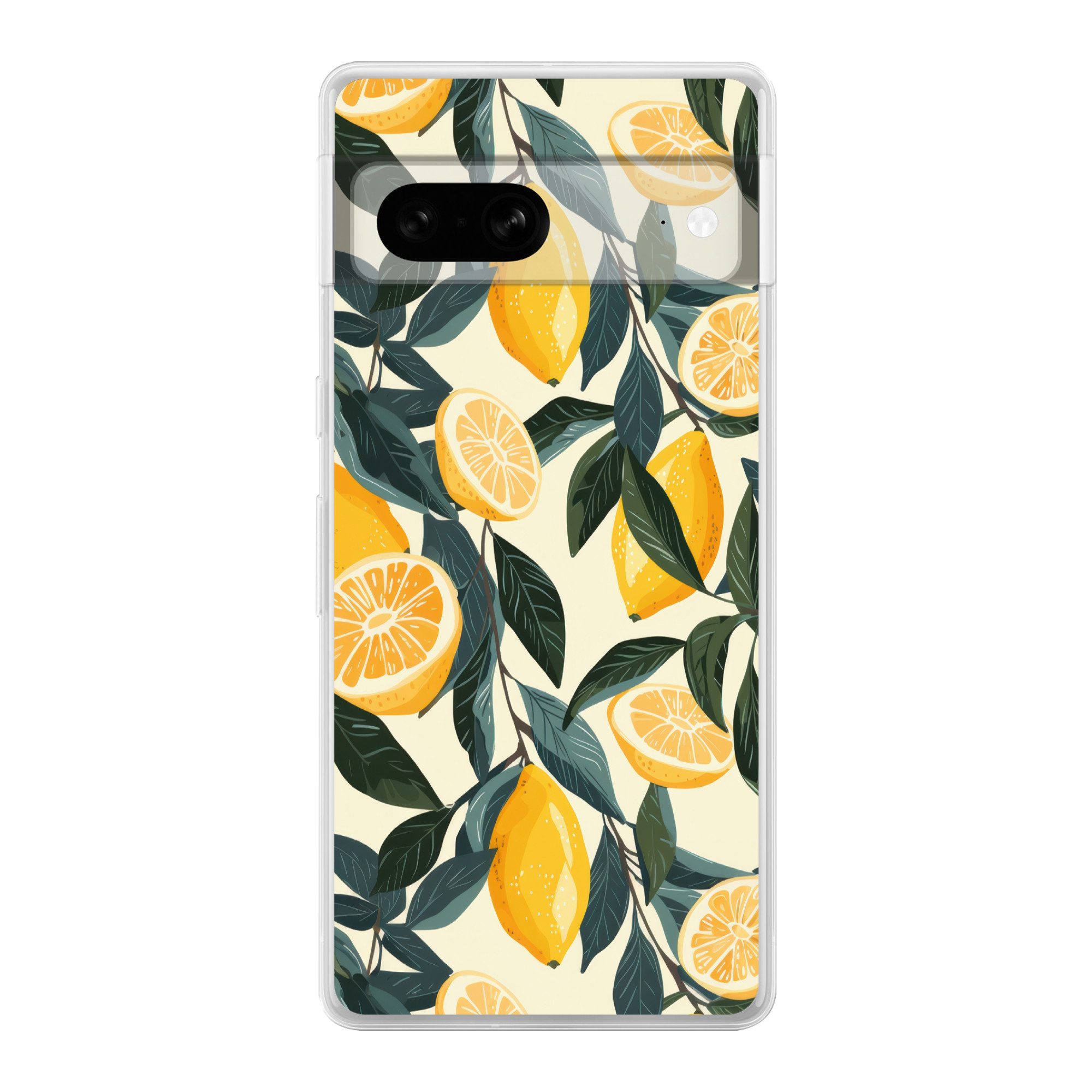 MuchoWow Handyhülle für Google Pixel 7 Zitronen - Früchte - Blätter - Gelb - Grün - Beige, Phone Case, Silikon, Schutzhülle Dünn