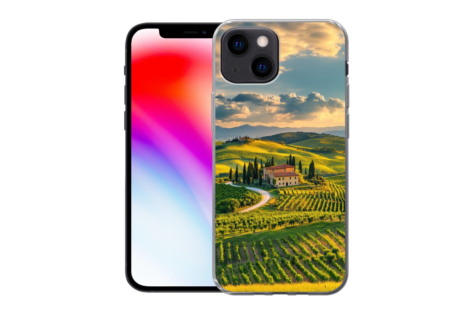 MuchoWow Handyhülle für Apple iPhone 13 mini Toskana - Landschaft - Weinberge, Smartphone-Bumper, Print, Handy Schutzhülle Dünn
