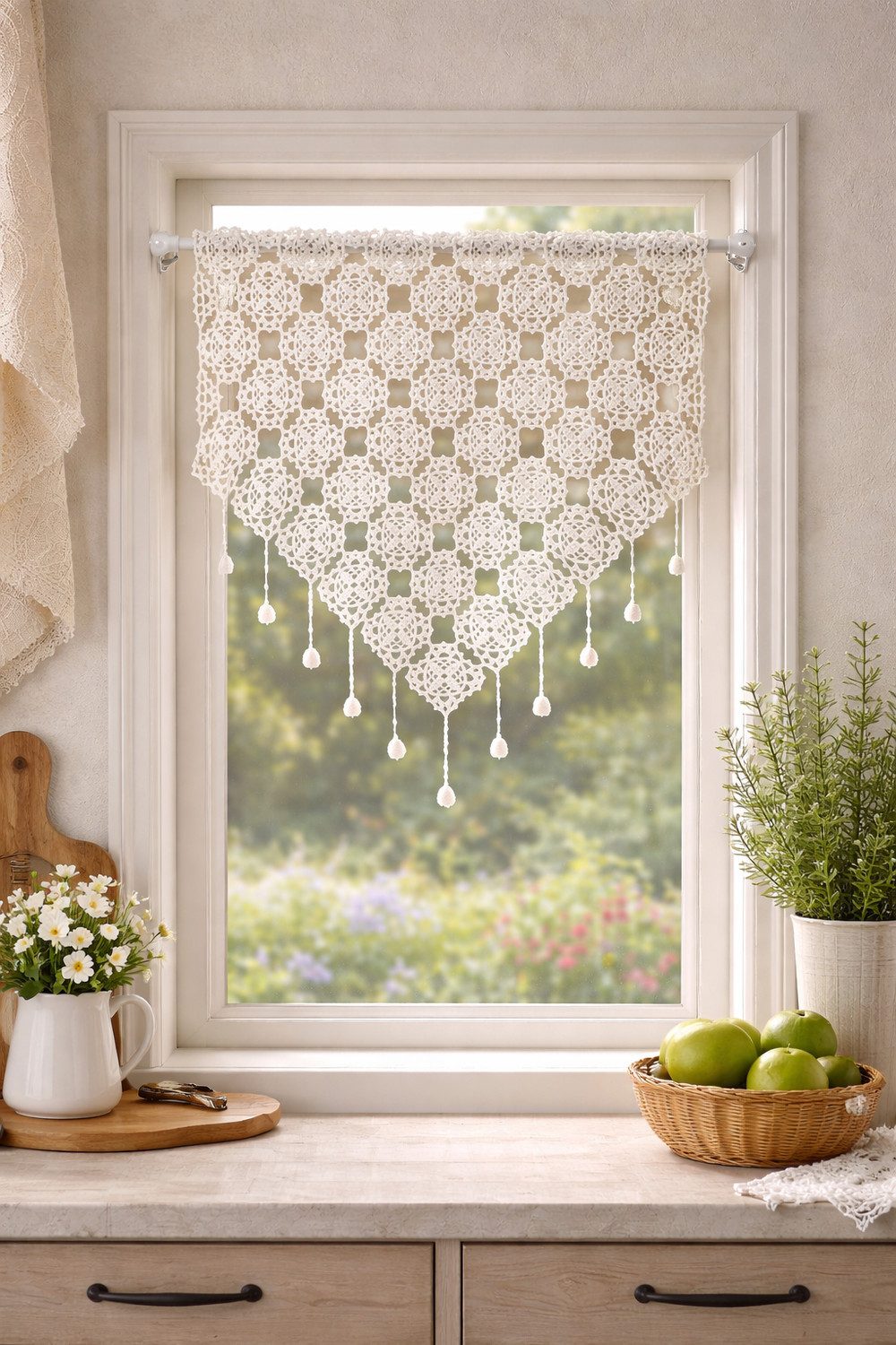 HOSSNER - ART OF HOME DECO Scheibengardine 45x60 cm (1 St), blickdicht, Baumwolle, Vintage, Romantische Stickerei