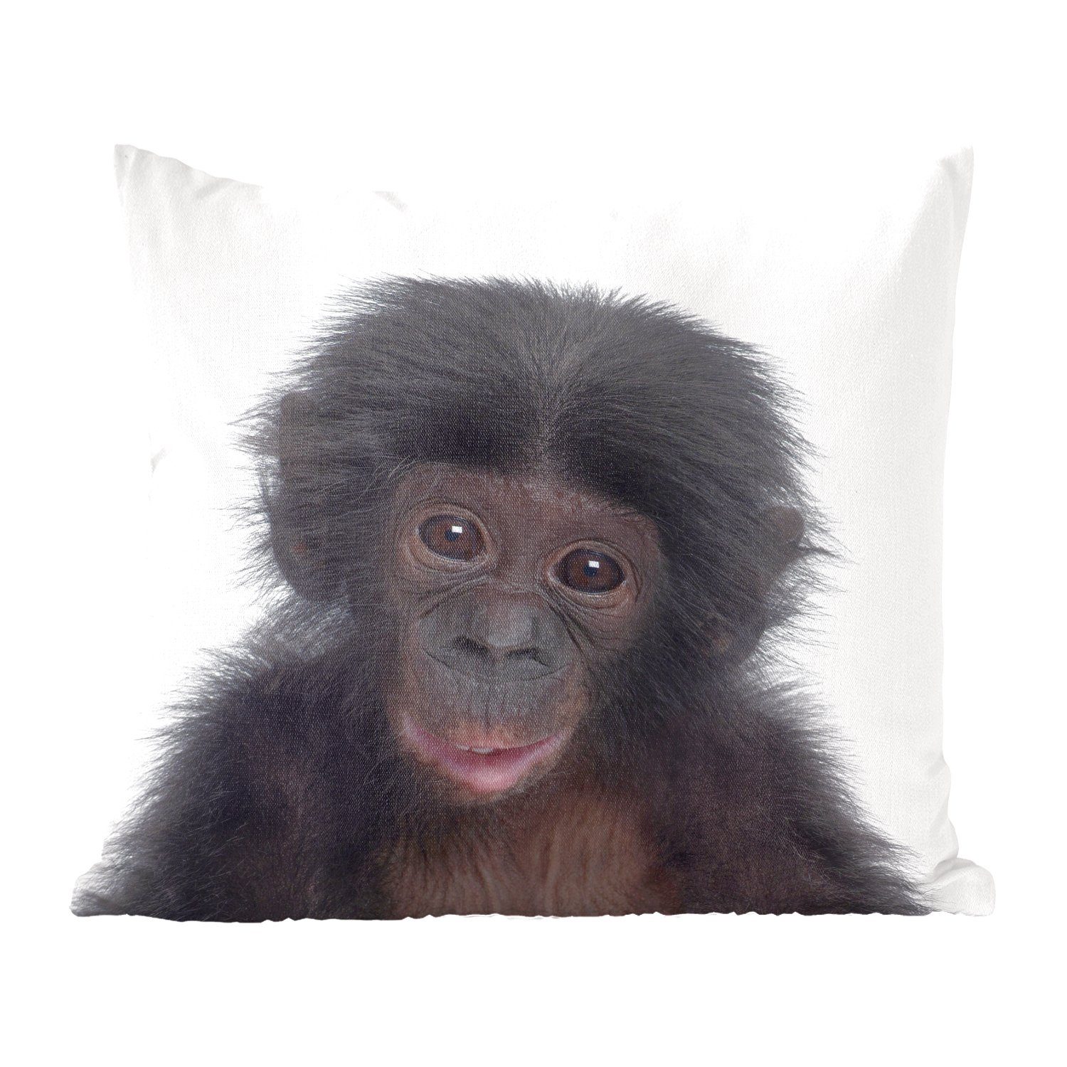 MuchoWow Dekokissen Affe - Schimpanse - Porträt - Kinder - Jungen - Mädchen, Zierkissen mit Füllung für Wohzimmer, Schlafzimmer, Deko, Sofakissen