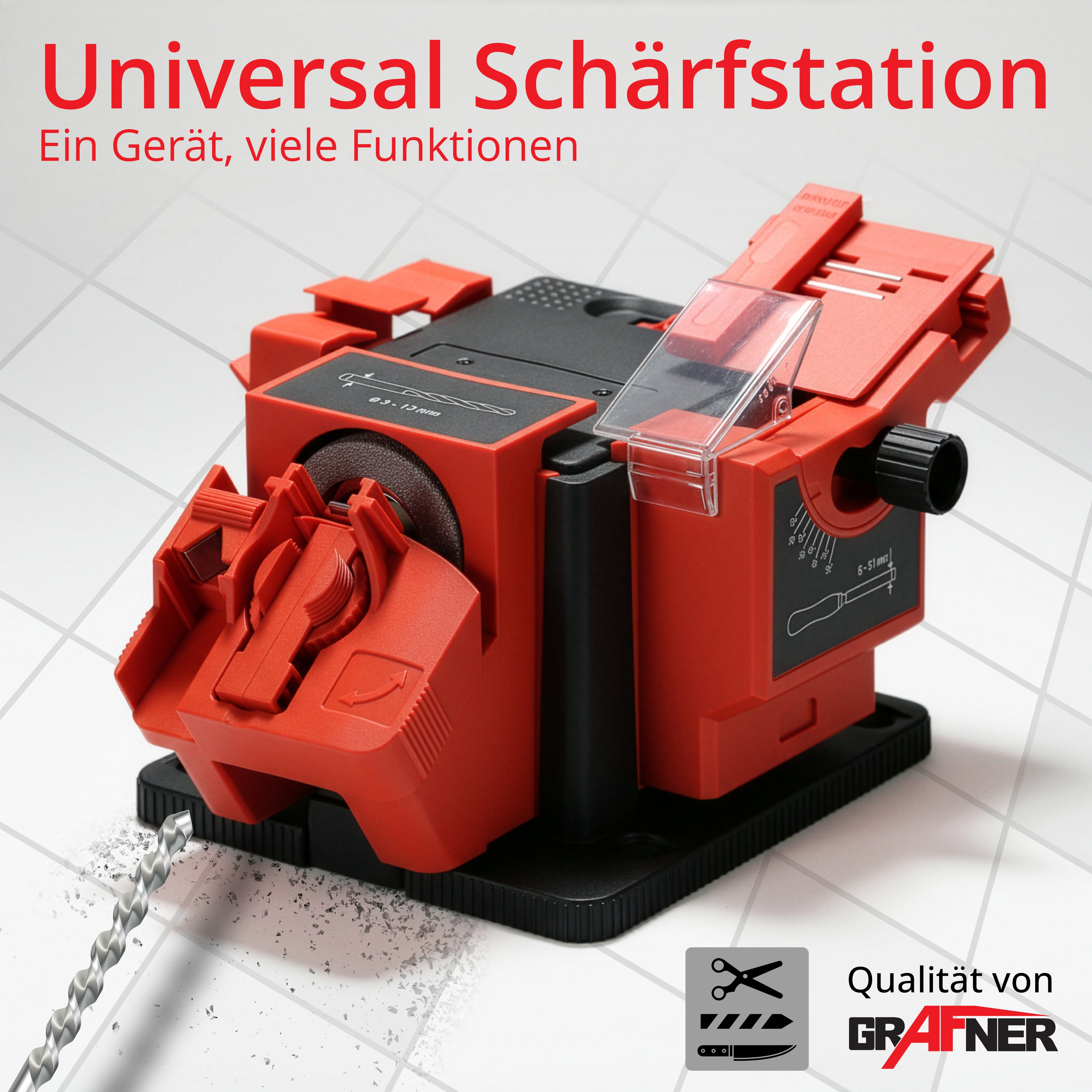 Grafner Schärfstation Schärfstation Schärfgerät universal, für Scheren, Messer (ohne Wellenschliff), Spaten, Bohrer usw., Diamantbesetzte Schleifstein