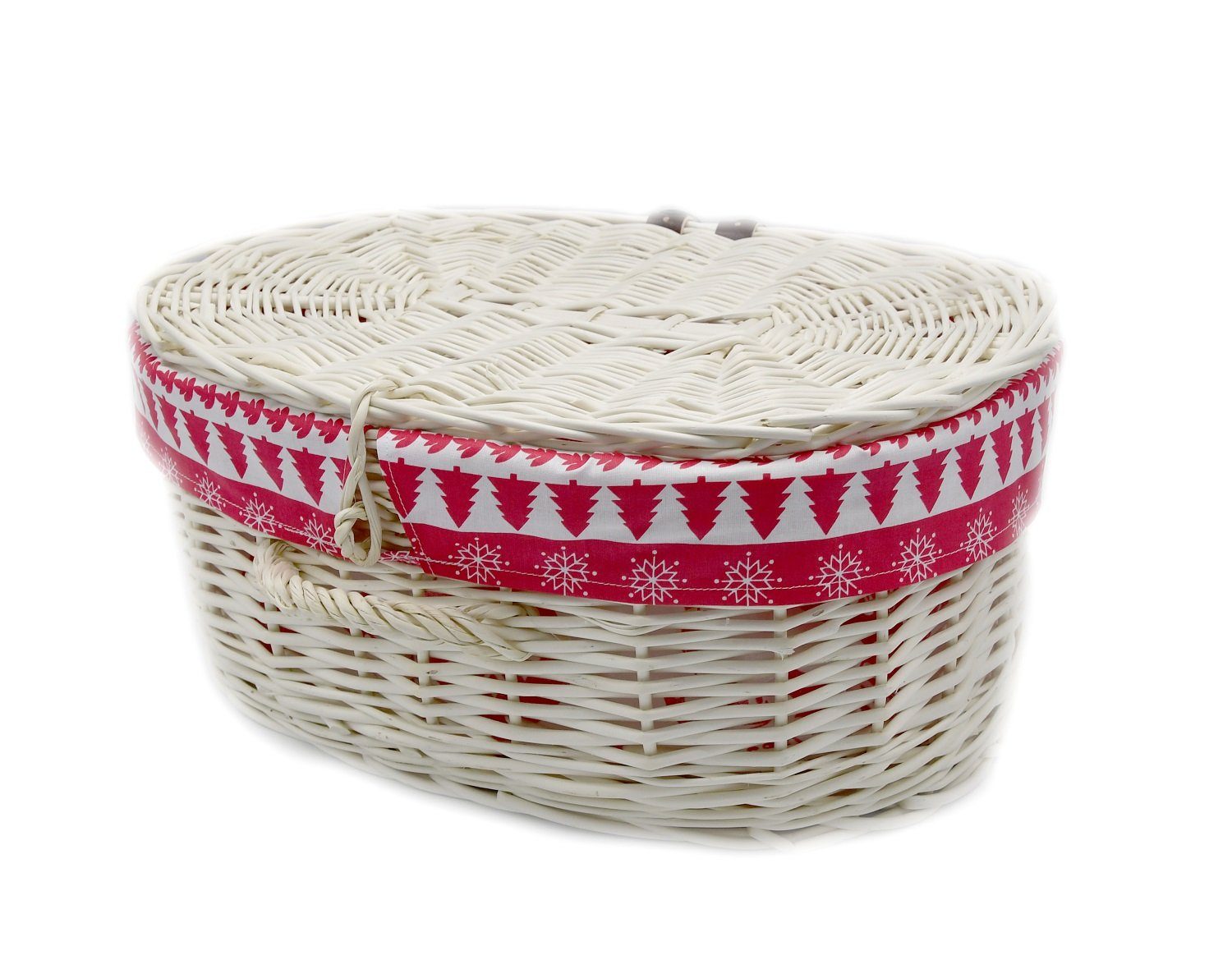 MyBer® Flechtkorb Box Koffer Kiste Korb aus Weide mit Deckel Stoffeinlage weiß (45cm/32cm/18cm, 1 St., mit Stoffeinlage K12-629-W-SWR), aus Vollweide, handgefertigt, weiß
