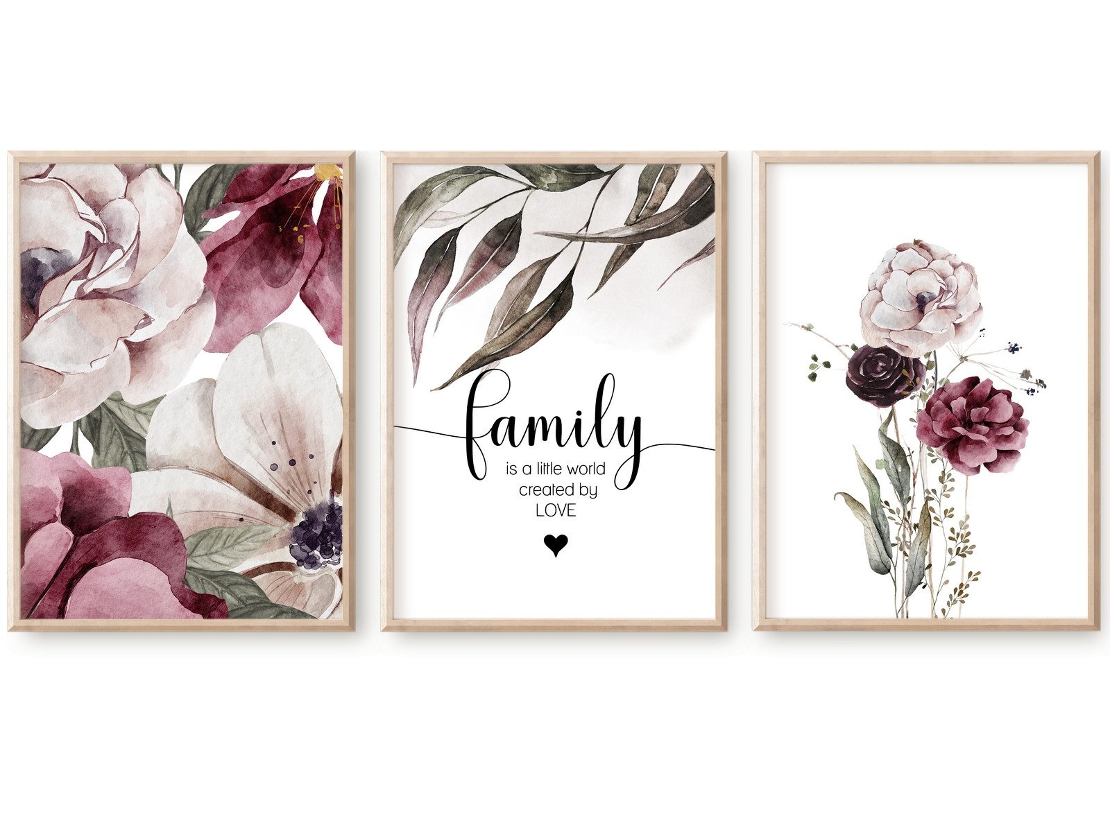 homestyle-accessoires Poster Bilder Wandbilder Bilderset FAMILY IS A LITTLE WORLD - LOVE 3er SET, - OHNE BILDERRAHMEN - Sorgfältige & sichere Verpackung