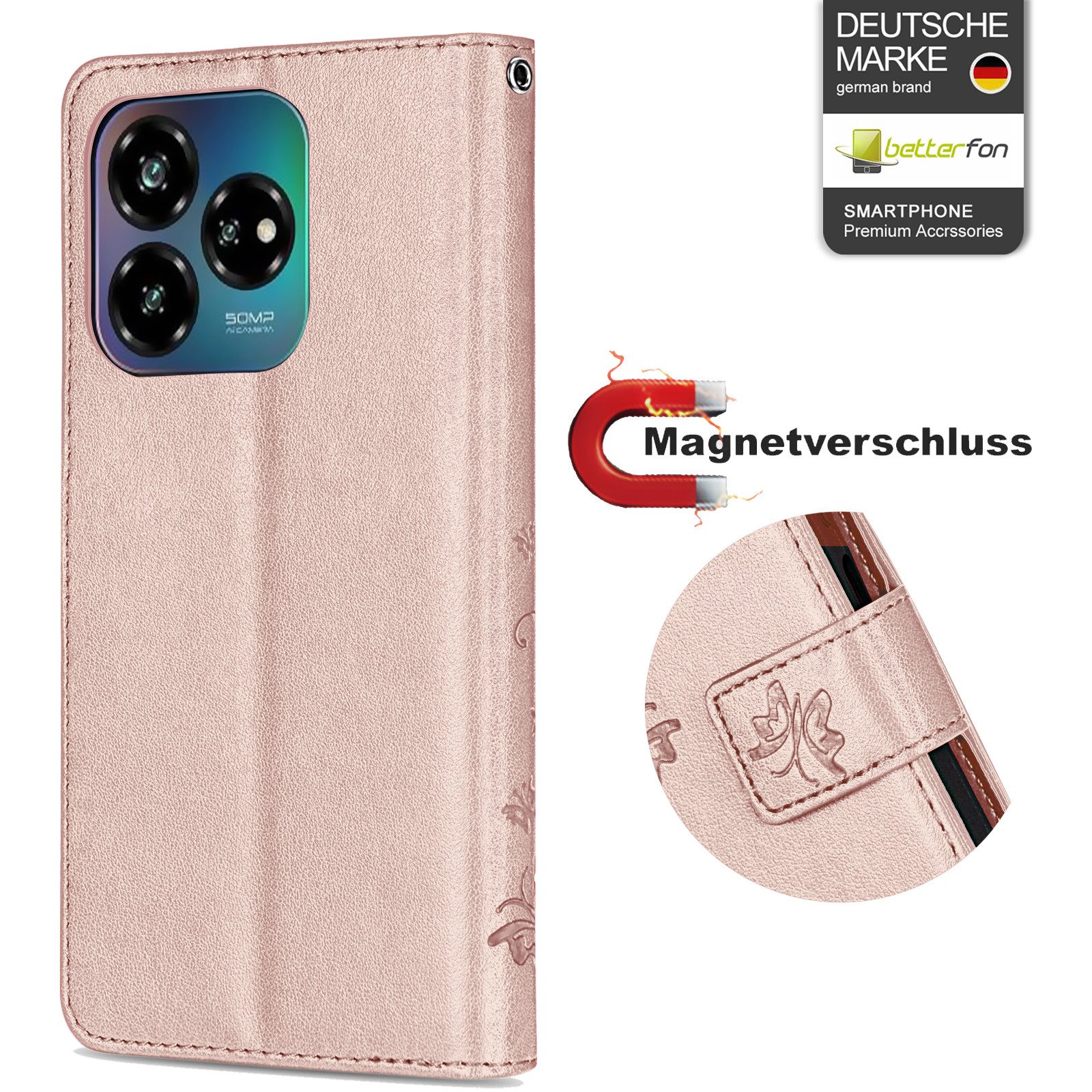 betterfon Handyhülle für ZTE Blade V60 Vita Handy Schutz Klapp, Bookstyle-Hülle: Magnetverschluss 3 Kartenfächer & Standfunktion