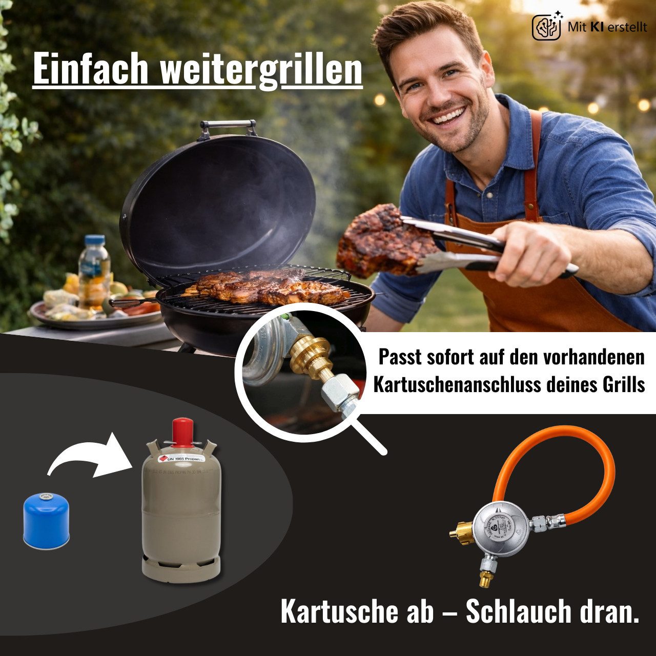 BlueCraft Druckregler Umrüstset von Kartusche auf Gasflasche für Camping Grills & Kocher, Kartusche auf Gasflasche für Gasgrills- Kocher und weitere Geräte