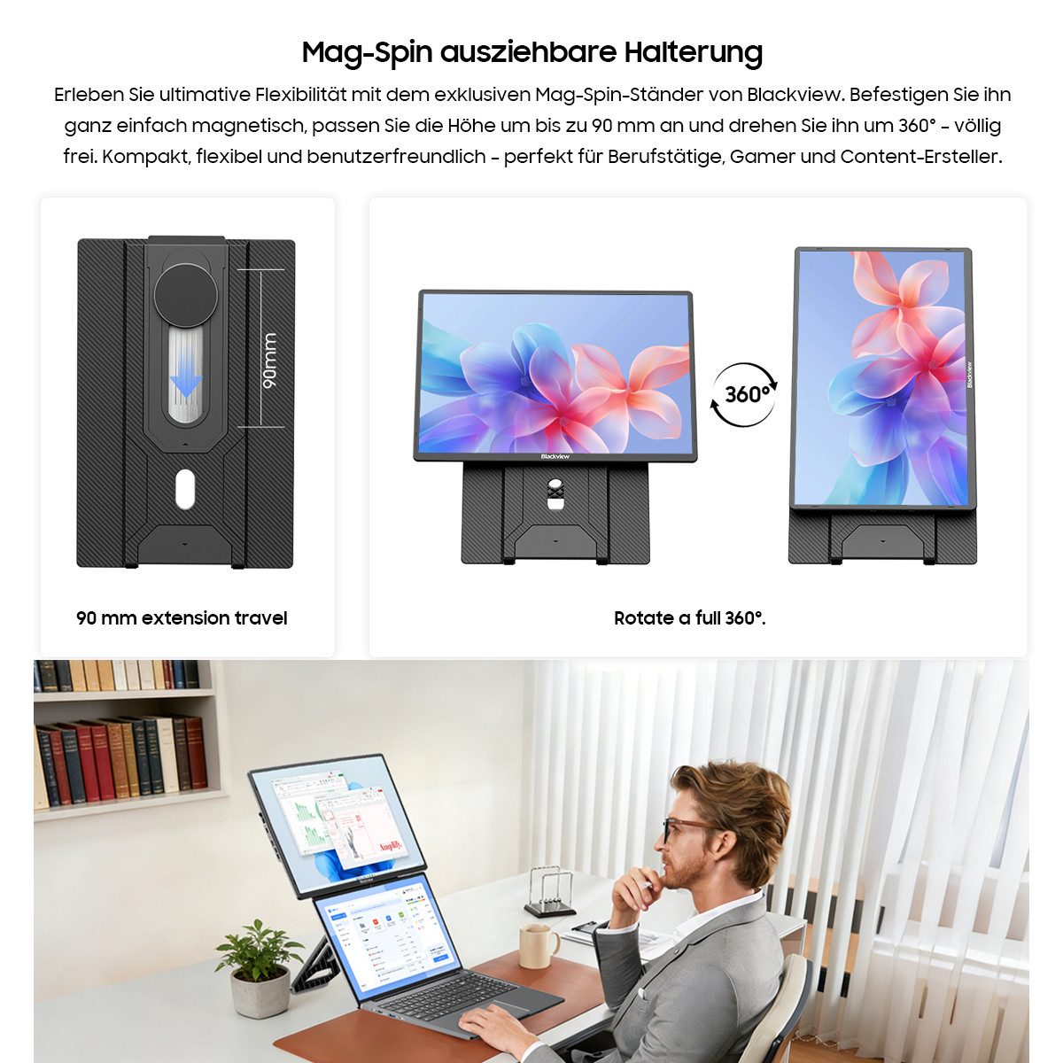 blackview 16 Zoll FHD IPS Gaming Display Laptop Bildschirm Erweiterung Table 9 Portabler Monitor (41 cm/16 ", 1920 × 1200 px, Full HD, 60 Hz, IPS, Laptop Bildschirm Erweiterung, Windows/Mac/Android/ChromeOS)