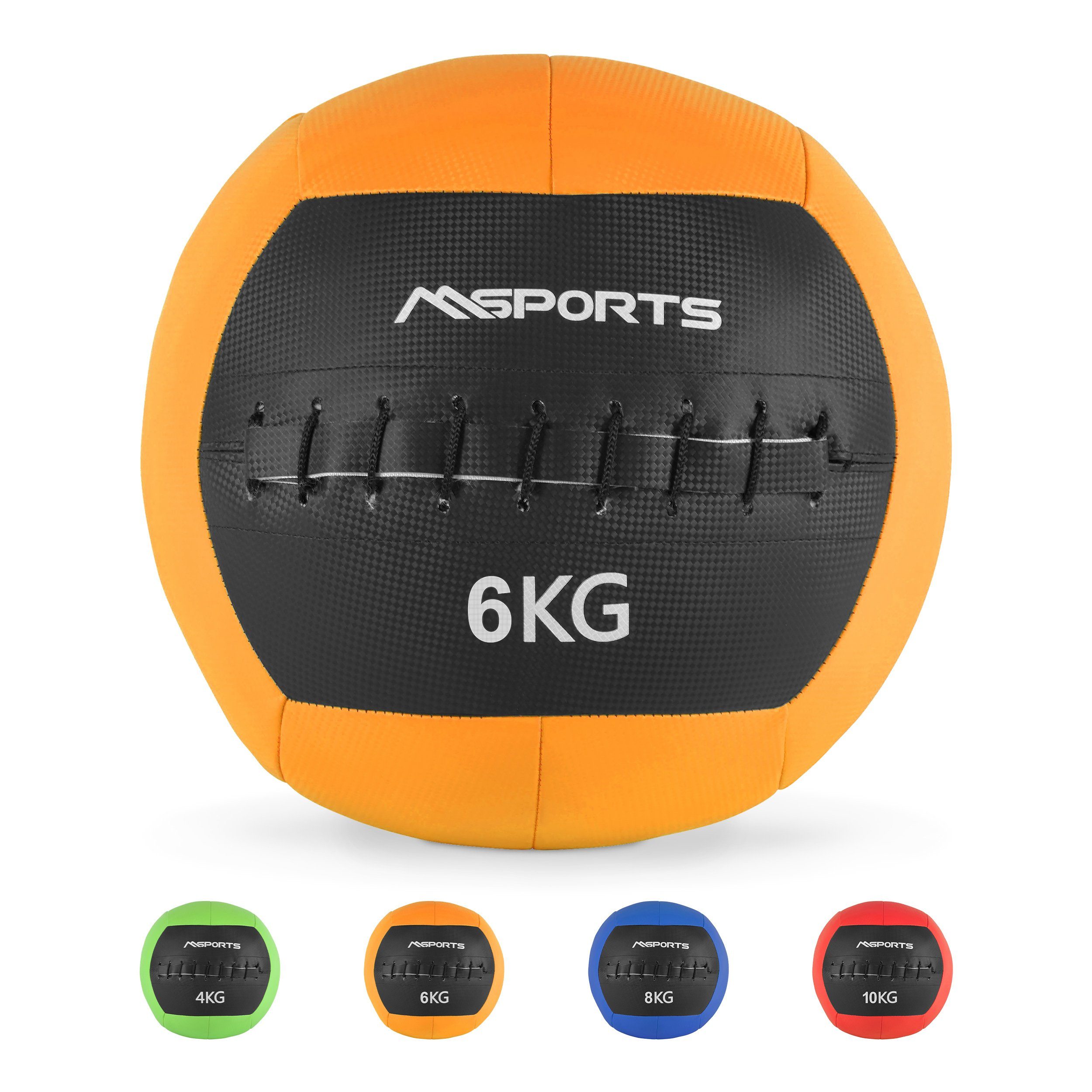 kg 2 kg in - Wall-Ball 10 Farben Orange Gewichtsball verschiedenen Premium - MSports® 6 Medizinball