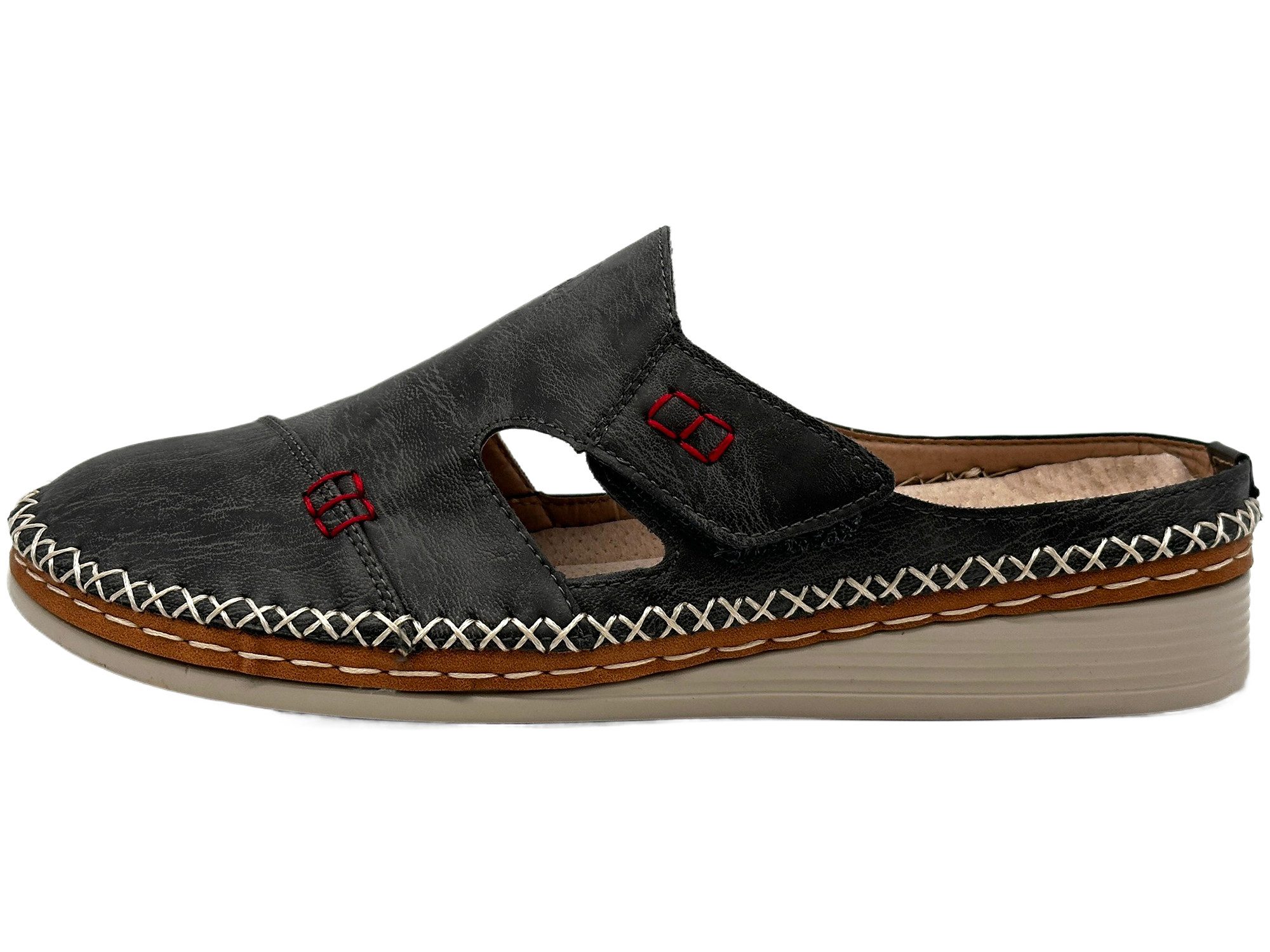 Nowaland Bequeme Damen-Pantolette mit Klettverschluss und Ziernähten Pantol günstig online kaufen