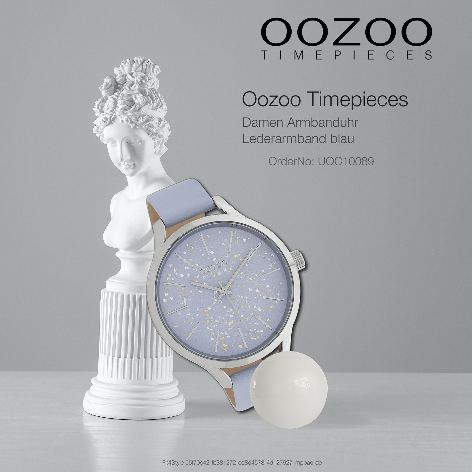 OOZOO Quarzuhr Armbanduhr blau Damen 44mm) (ca. groß Oozoo Damenuhr Analog, rund, Fashion-Style Lederarmband