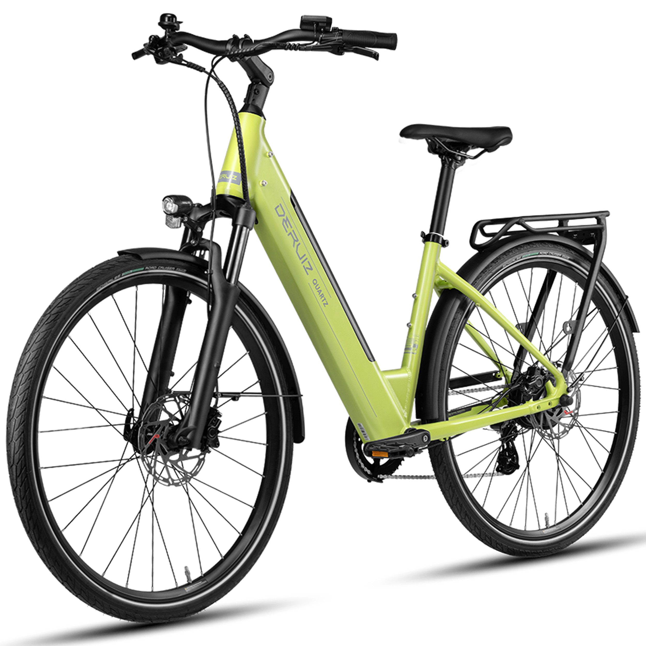 DERUIZ E-Bike Cityrad 28 Zoll für Damen und Herren, Bluetooth+App, Elektrofahrrad 161km, 8 Gang Shimano Altus RD-M310 Schaltwerk, Kettenschaltung, Heckmotor, 644 Wh, (Federgabel mit Lockout, Farb-LCD-Display, Drehmomentsensor), Quartz 2026, nur ca. 24kg, Einheitsgröße: 44cm, Hydr. Scheibenbremsen