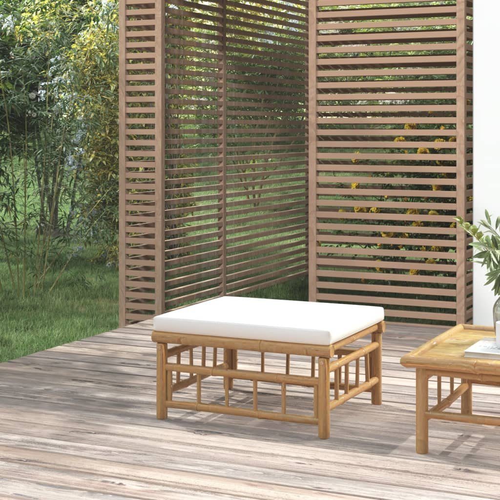 vidaXL Cremeweißem Loungesofa 1 Bambus, mit Teile Kissen Gartenhocker