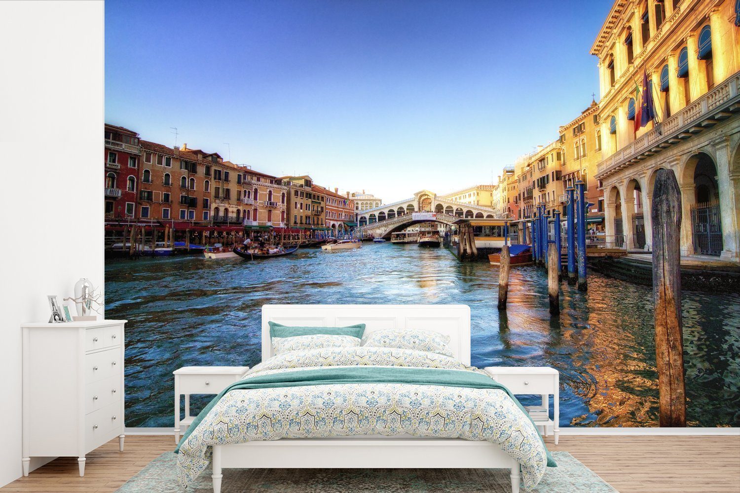 MuchoWow Fototapete Venedig - Brücke - Italien, Matt, bedruckt, (6 St), Wallpaper für Wohnzimmer, Schlafzimmer, Kinderzimmer, Vinyl Tapete