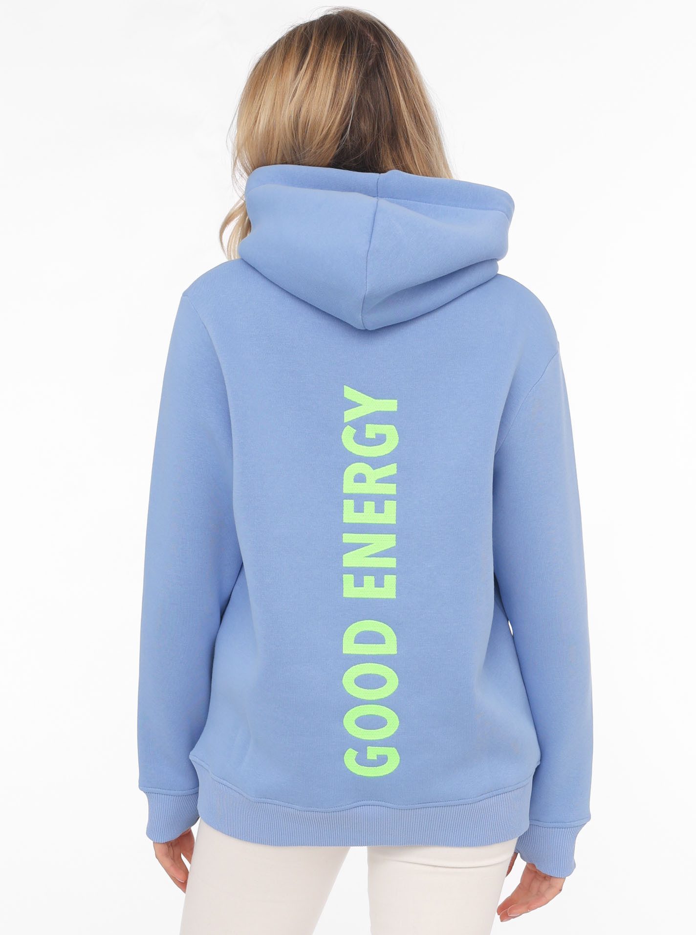 Zwillingsherz Hoodie "Good Vibes" gestickter Schriftzug, Kapuze, Langarm, Kängurutasche, Kordelzug
