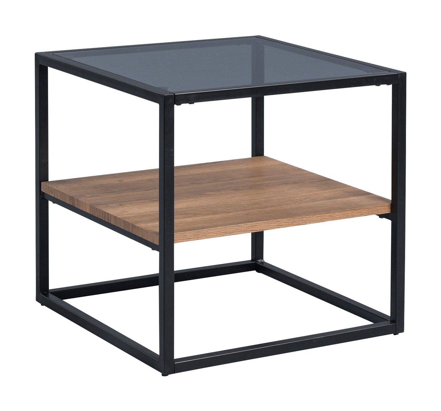 M2 Kollektion Couchtisch DETROIT, Tischplatte aus Grauglas, Metallgestell, mit Ablagefach, B 50 x H 50 x T 50 cm