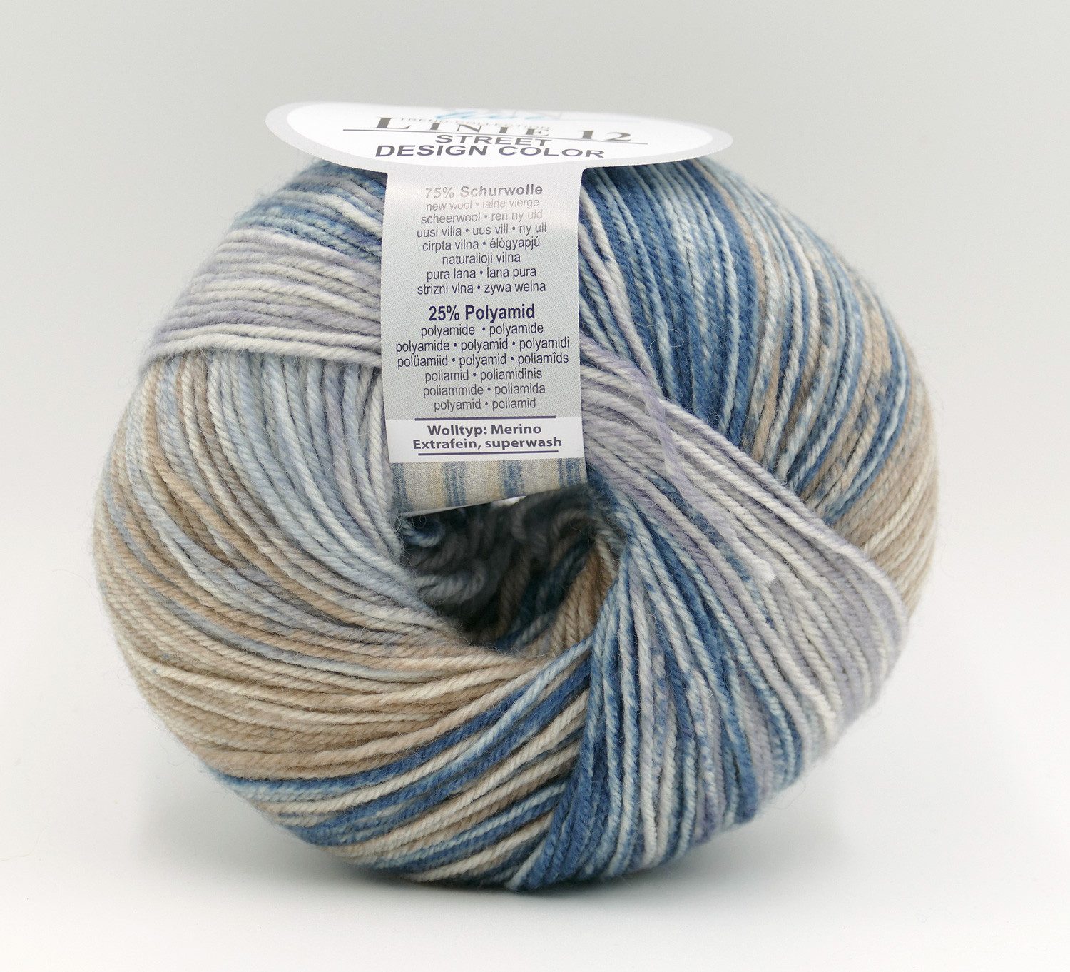 Online Garne Linie 12 Street Design Color, Merinowolle mit Farbverlauf Häkelwolle, 210 m (Handstrickgarn, Wolle zum stricken und häkeln), 75% Schurwolle, 25% Polyamid