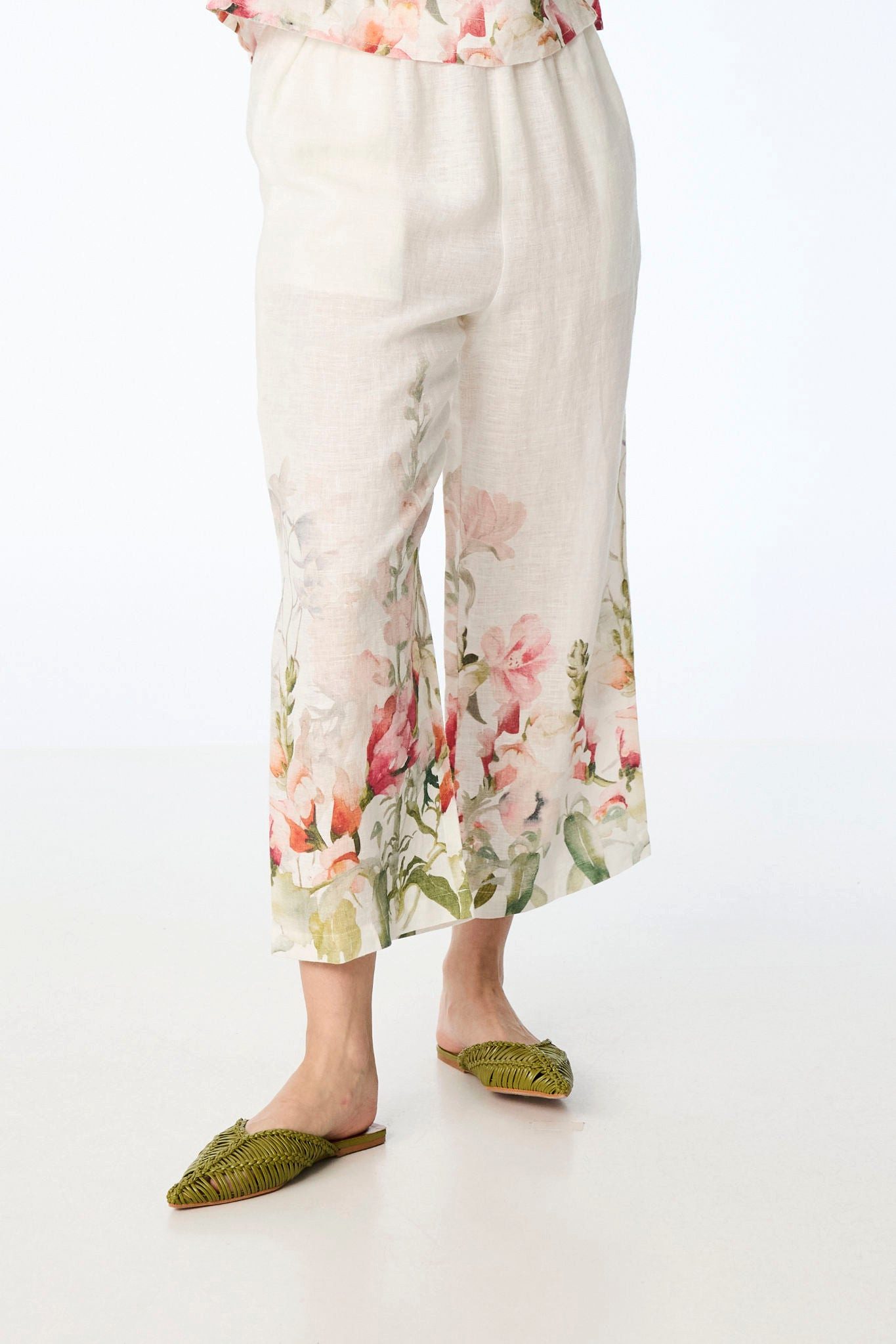 Himalaya Clothing Stoffhose Weite Damenhose aus Leinen - Luftige Sommerhose mit floralem Muster Atmungsaktive Palazzo Hose mit Elastikbund