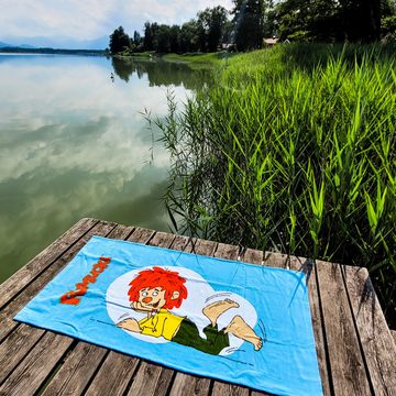 Bavariashop Handtuch ®Pumuckl großes Badetuch • Strand Handtuch XXL • 75 x 150 cm, Frottee, Baumwolle, Velour bedruckt