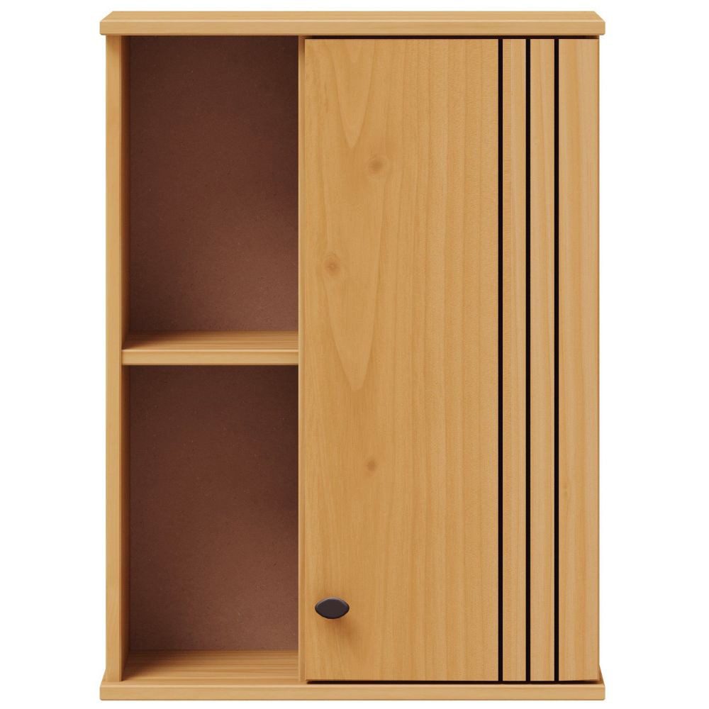 Lomadox Hängeschrank WILLOW-69 Massivholz Kiefer eichefarbig lackiert Tür mit Rillendesign 52x70x21cm