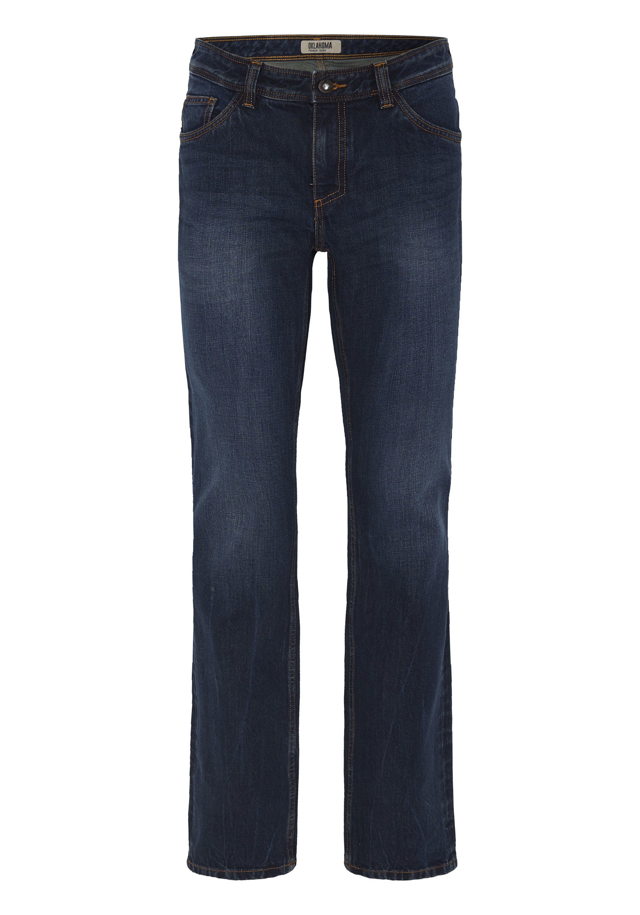 klassischen Details Straight-Jeans OKLAHOMA PREMIUM DENIM (1-tlg) mit Mittelblau