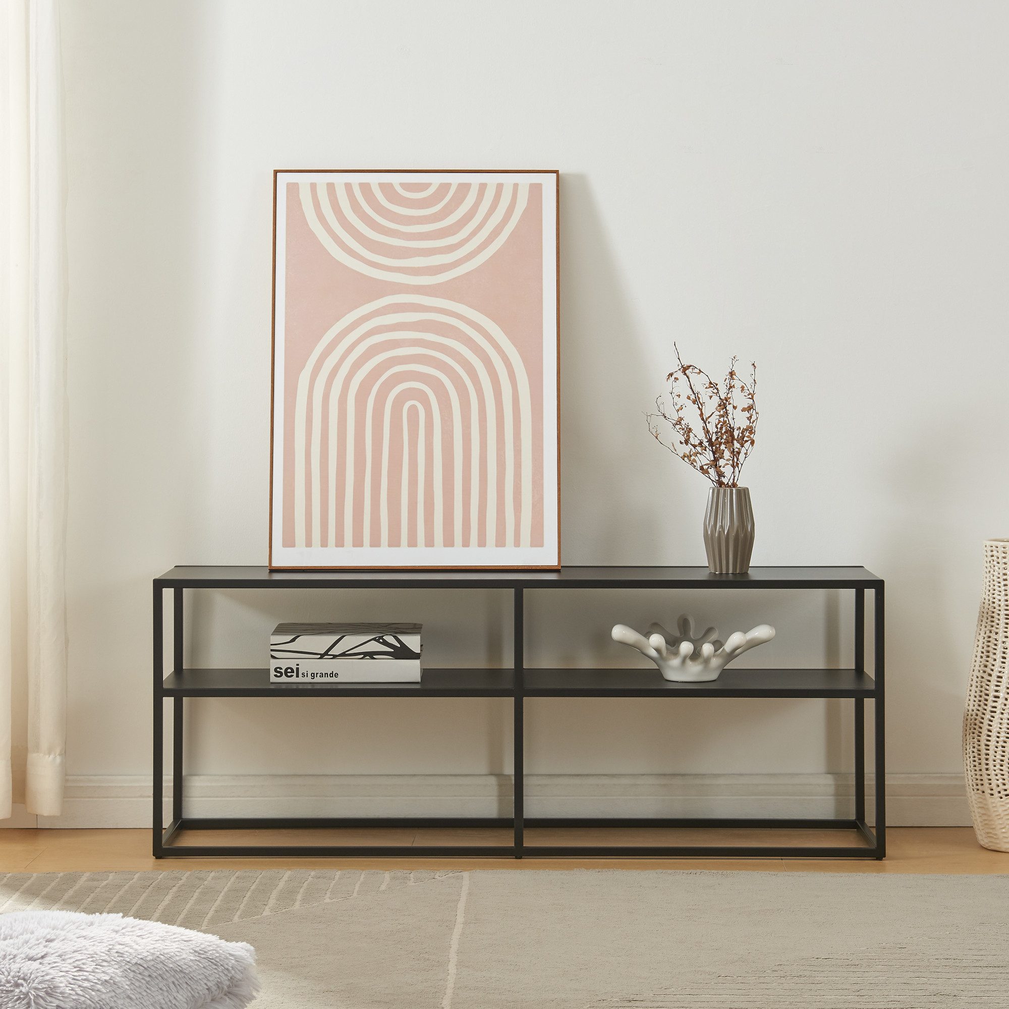 en.casa TV-Regal, »Solund« mit zwei Ablagen 120x30x46cm Schwarz Stahl
