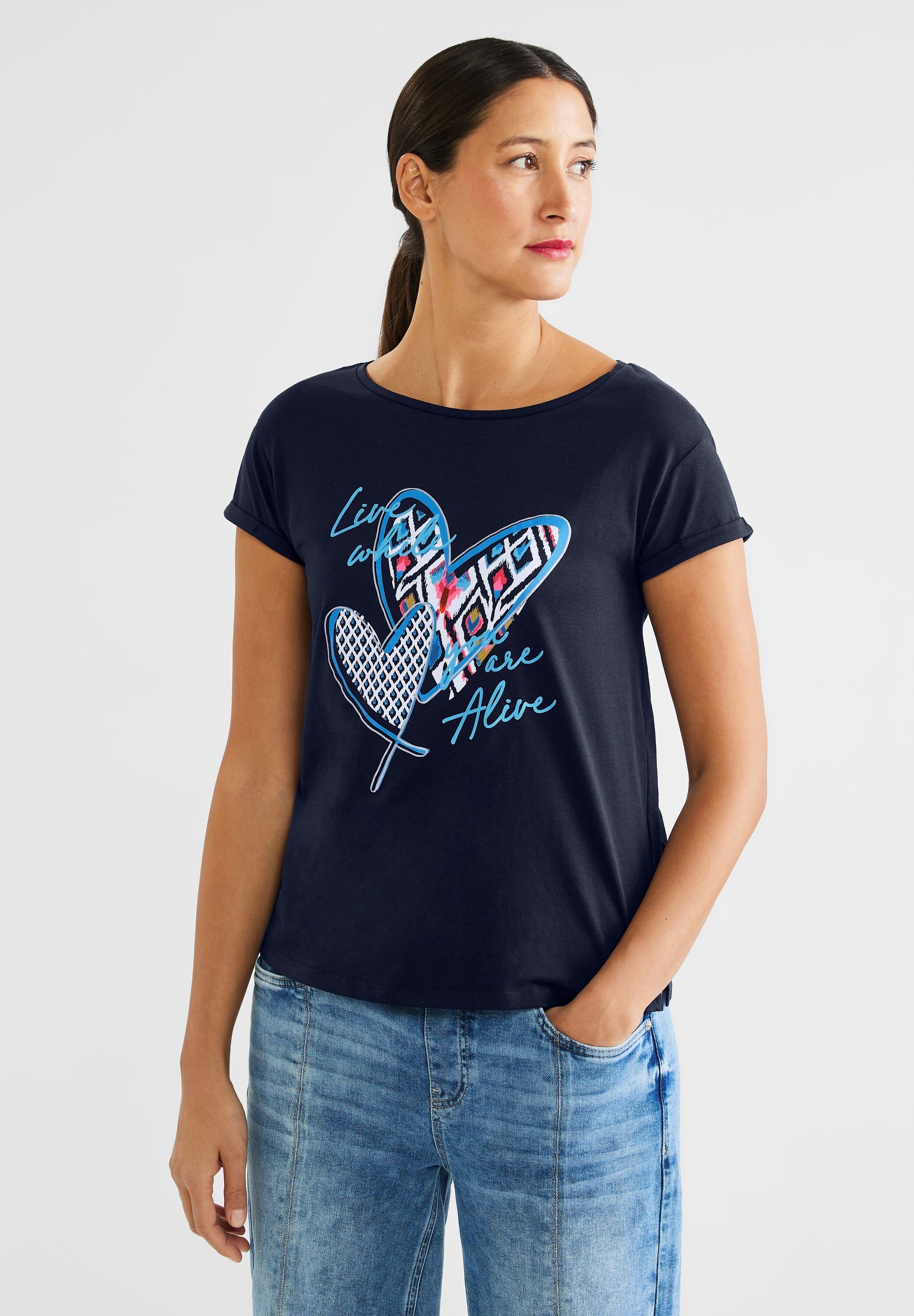T-Shirt ONE aus deep Baumwolle STREET reiner blue