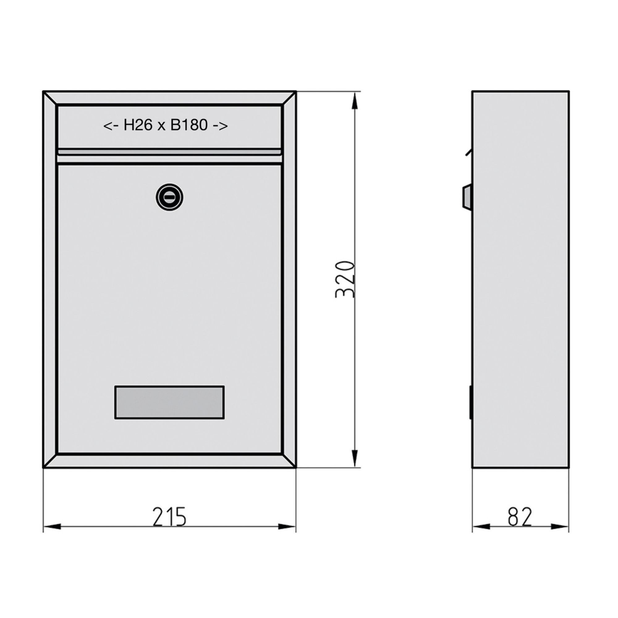 BASI Briefkasten Wandbriefkasten, Maße 320 x 215 x 82 mm (Spar-Set, 1-St), Namensschild & Zylinder, Batteriemontage, 2 Schlüssel, anthrazit matt