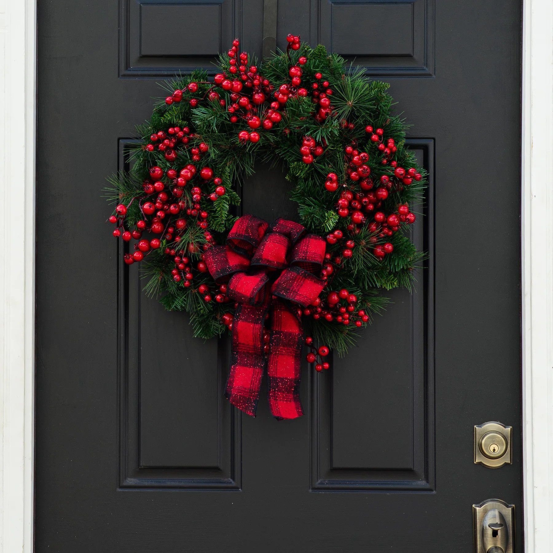 Kunstkranz Weihnachtskranz Haustür,Weihnachtskranz mit Beeren & Schleifen, Coonoor, Weihnachtstürkranz, Weihnachten Dekor – Bild 4 von 5