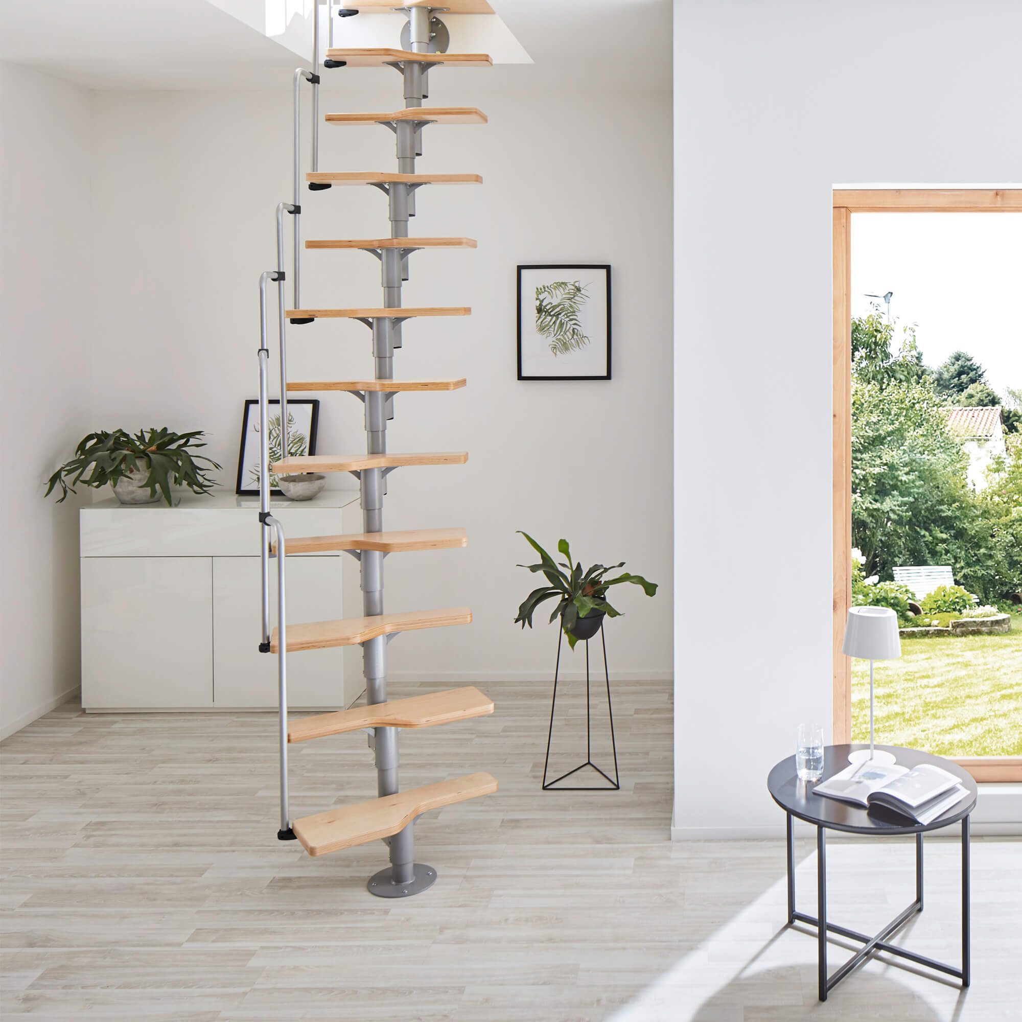 Thumbnail - Treppen Intercon Raumspartreppe Minka Twister, für Geschosshöhen bis 315,00 cm, Stufen offen, (inkl. einseitigem Gelände...