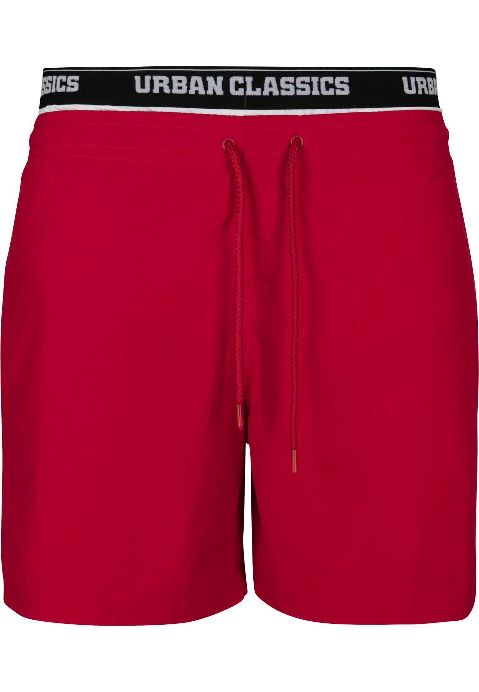 URBAN CLASSICS Badeshorts Herren Shorts Swim Two One in firered/wht/blk