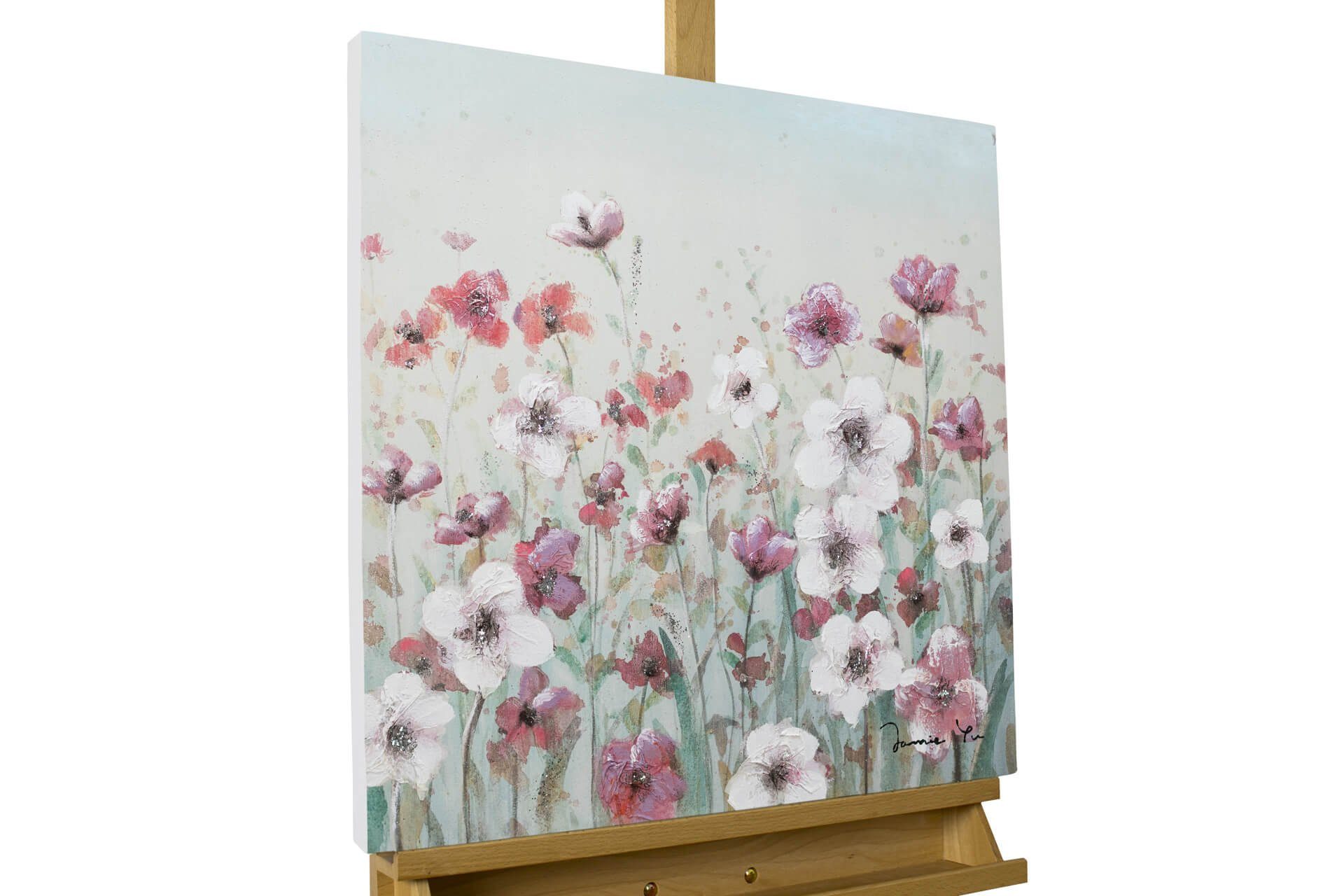 KUNSTLOFT Gemälde Frühlingswiese 60x60 cm, Leinwandbild 100% HANDGEMALT Wandbild Wohnzimmer