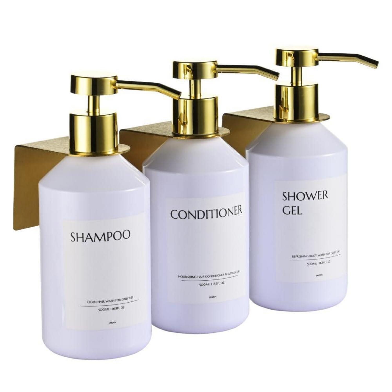LuxusKollektion Seifenspender Seifenspender Wandmontage 3x 500ml Weiss/Gold Bohrfrei