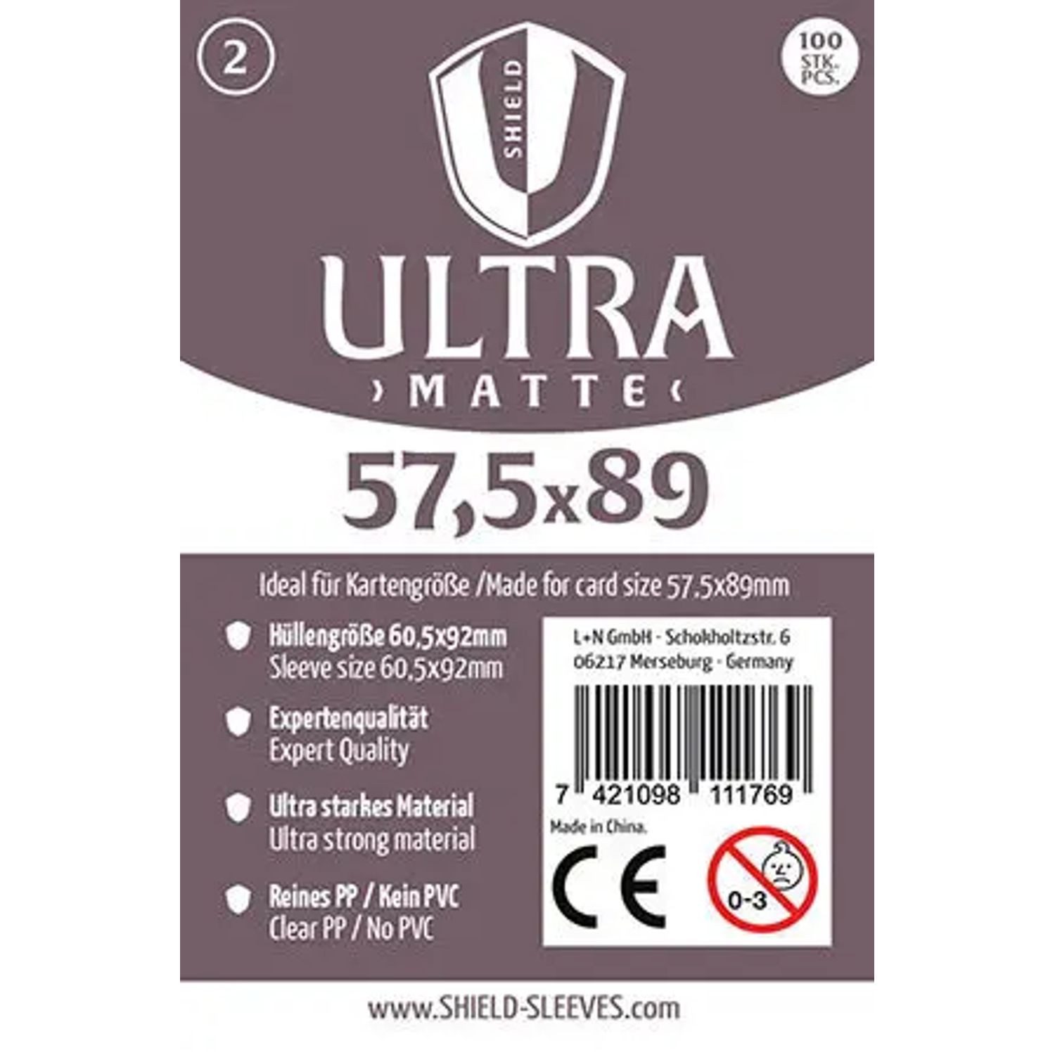 SHIELD Spiel Shield Ultra Matte 2 - 100 Super Sleeves für Kartengröße 57,5 x 89 mm