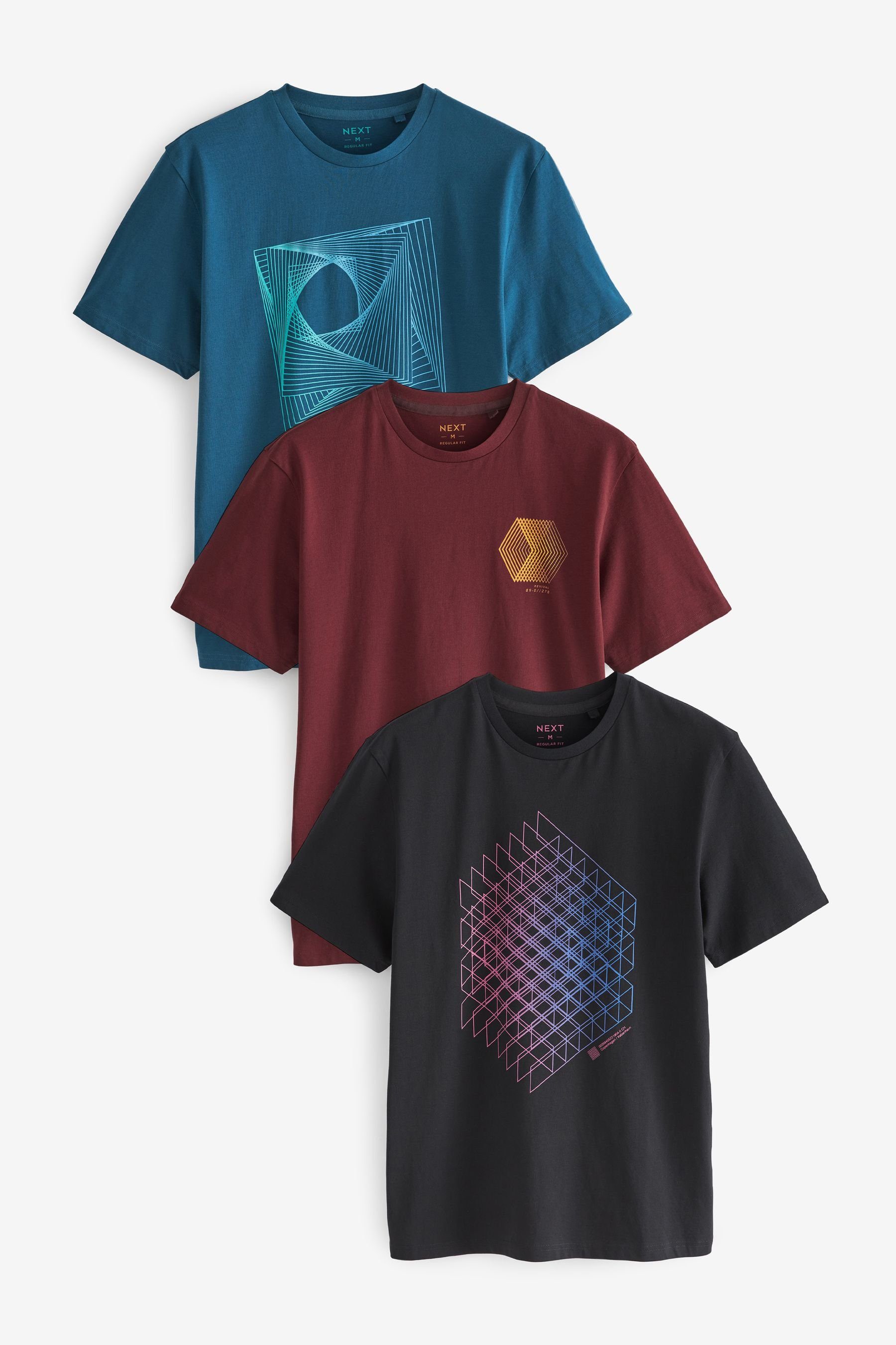 Next Print-Shirt T-Shirt mit Print-3er Pack (3-tlg) Blue/Black/Rust Lines