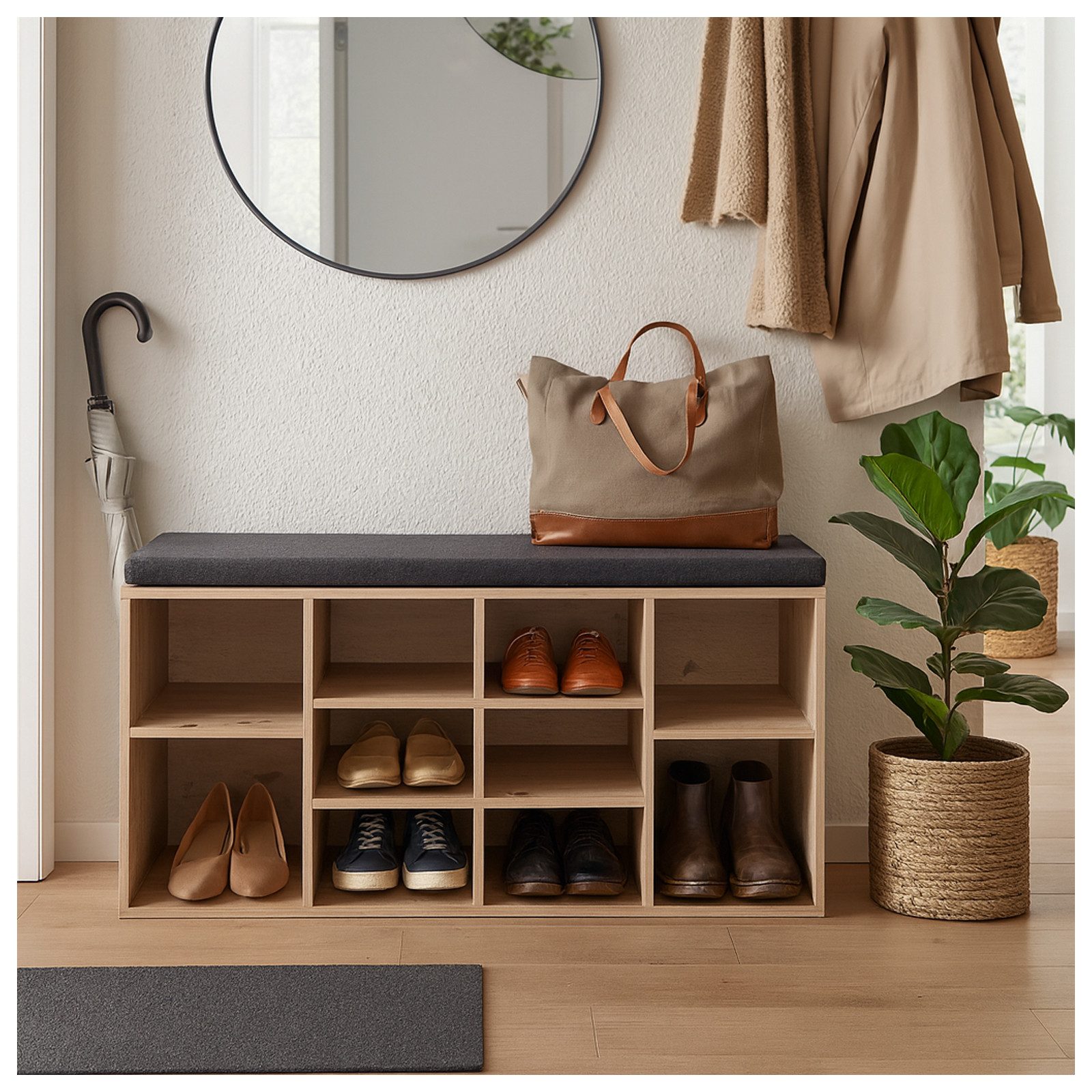 HTI-Living Schuhbank Garderobenbank mit 10 Regalfächern (Stück, 1-St., 1 Schuhbank mit Sitzpolster), Schuhregal Schuhablage