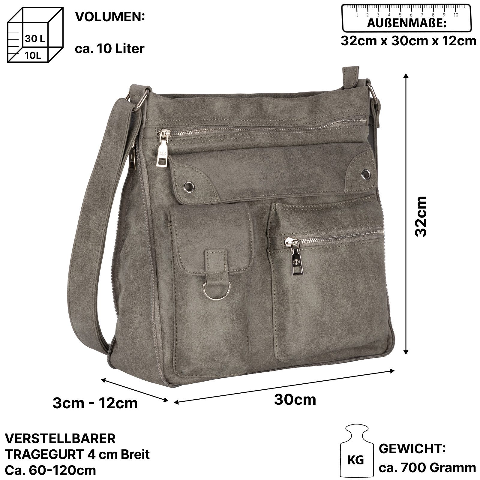 Jennifer Jones Umhängetasche Damen Tasche Schultertasche Umhängetasche Leder Optik Handtasche, als Schultertasche,Shopper,Handtasche tragbar