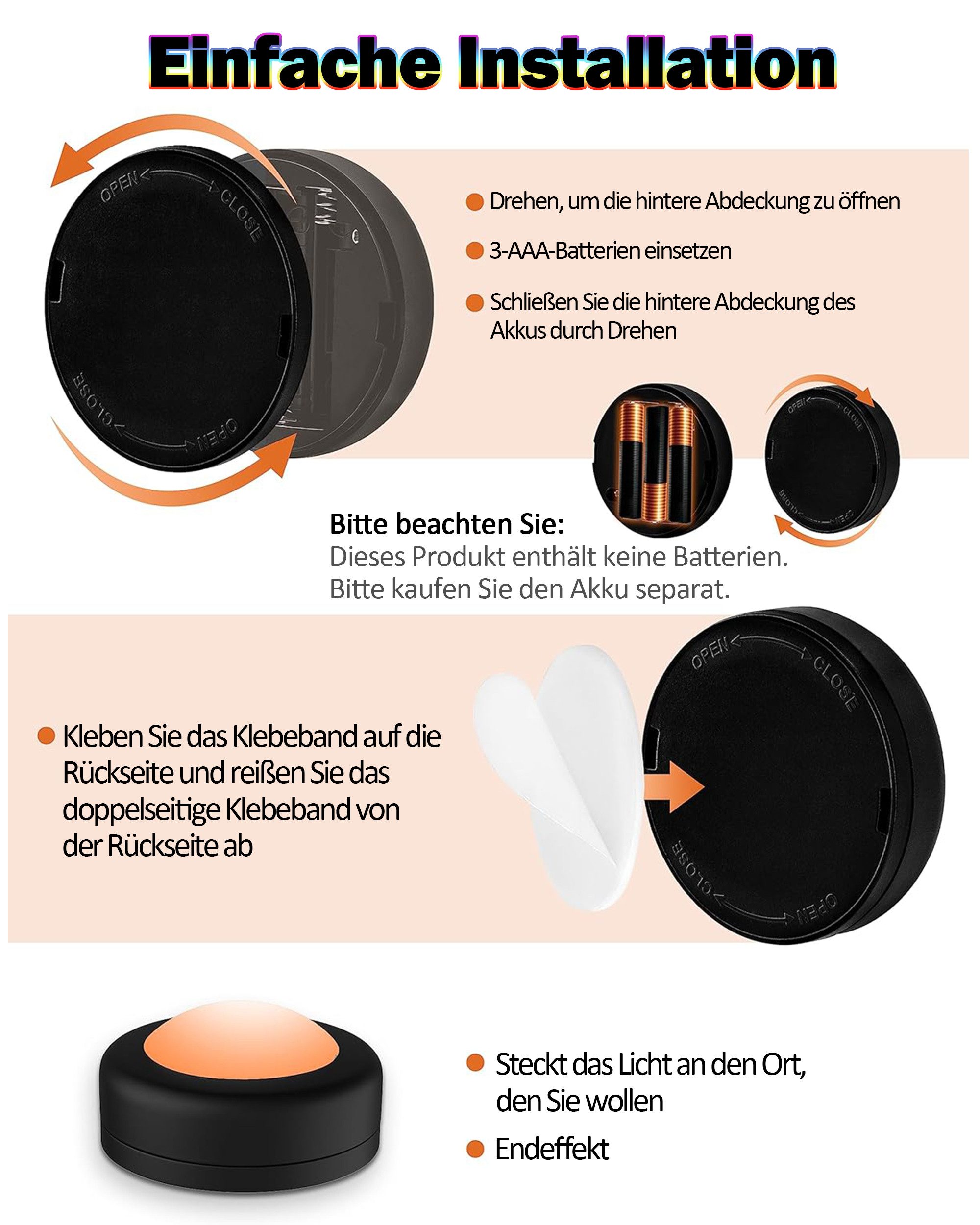 Luckice Unterschrankleuchte 3 Stück Batteriebetrieben LED RGB Spots mit Fernbedienung, RGB mit 13 Farbmodi, 13 Farbwechsel Kabellos Vitrinenbeleuchtung, Dimmbar Unterbauleuchte Küche LED Lampe zum Kleben Schranklicht, Nachtlicht mit Fernbedienung und Timing-Funktion