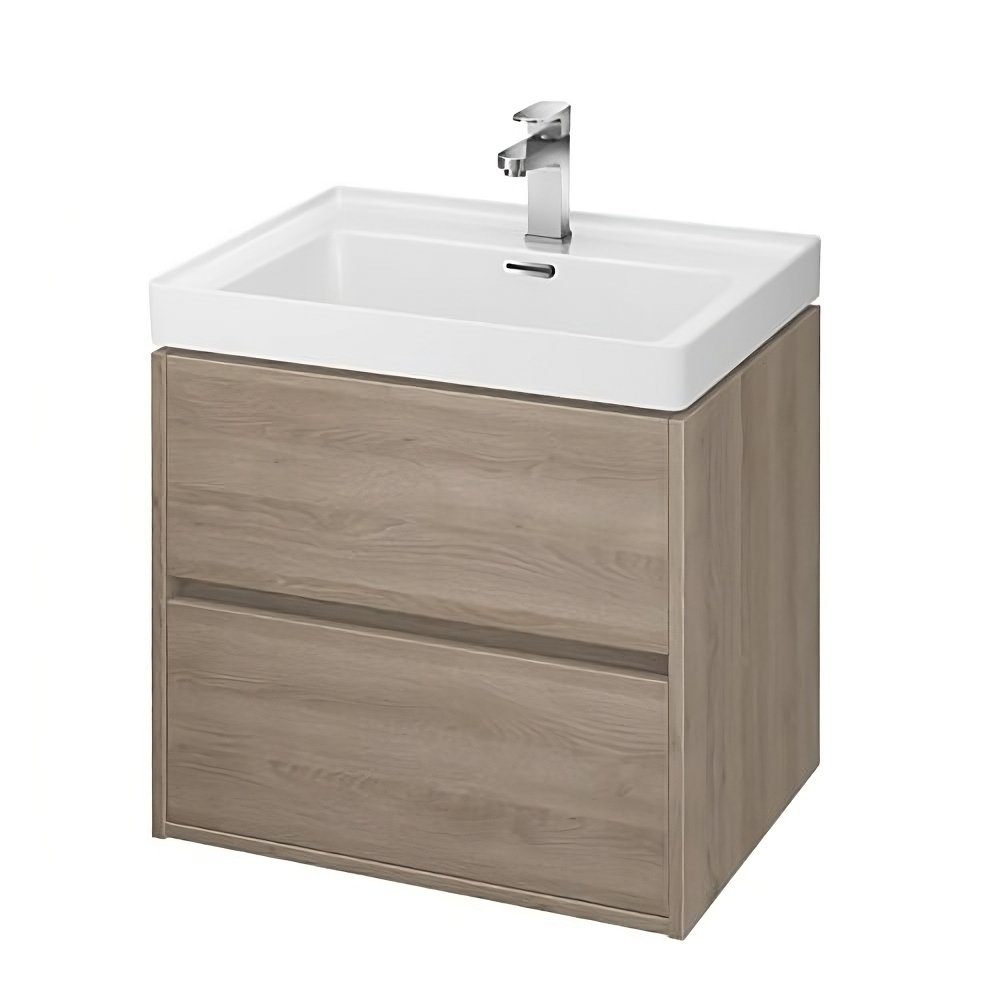 KOLMAN Waschbeckenunterschrank Badmöbel Set CREA 60 Badezimmerschrank mit Schubladen & Keramikwaschbecken Eiche