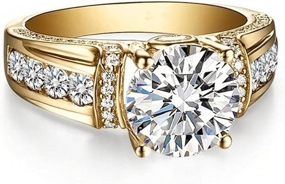Jumpeak Diamantring Ring im Vintage-Stil mit Diamantbesatz,Diamantring, 1ct, D, VS1, Ehering, Geschenk zum Jahrestag, Geschenk zum Valentinstag,585er Gold
