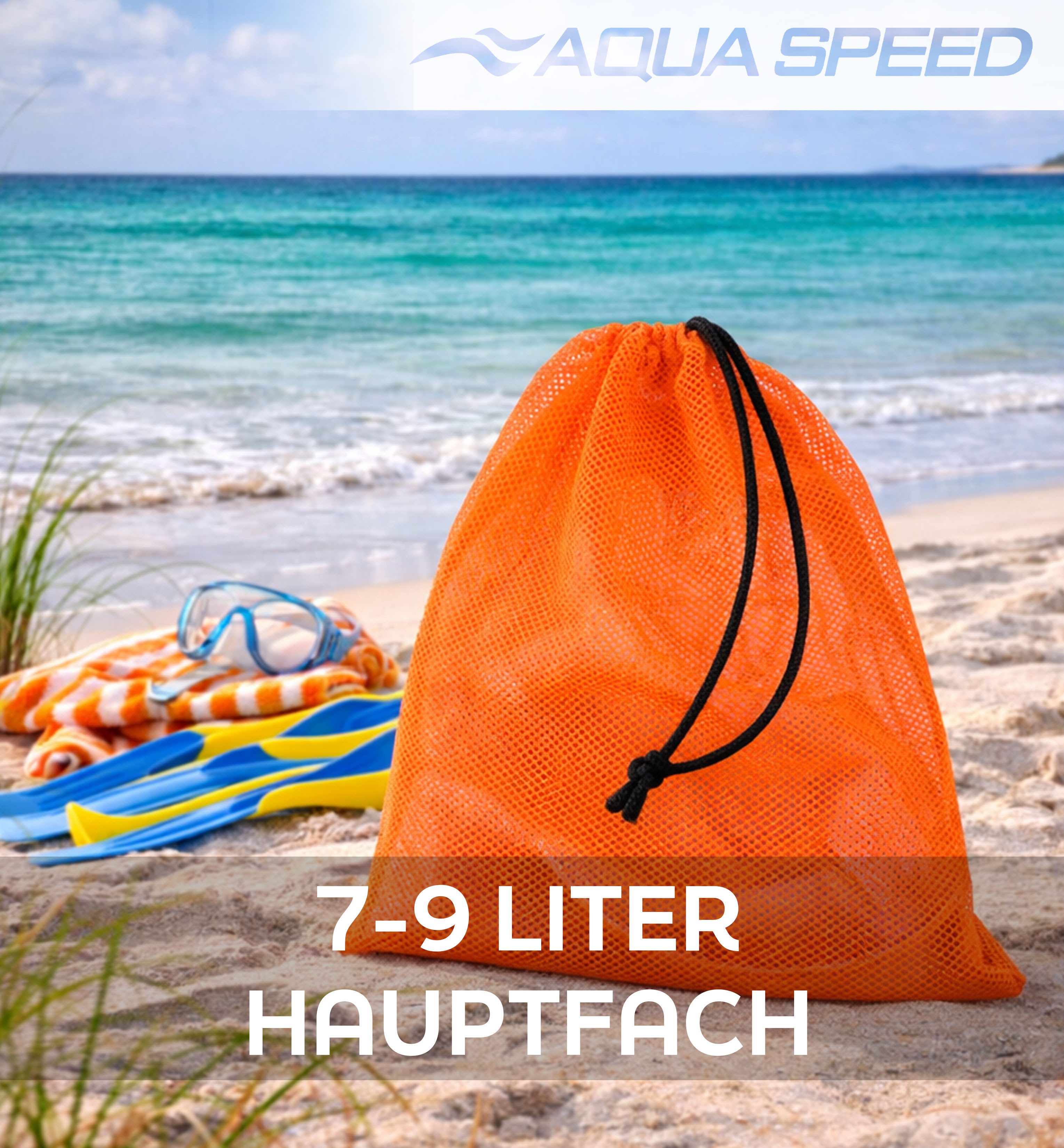 Aqua Speed Turnbeutel Netzbeutel Mesh Schwimmbeutel 46x76cm schwarz Sport (Wassersport Tasche mit Schultergurt & Kordelzug), Strapazierfähiges Netzgewebe für schnelle Trocknung