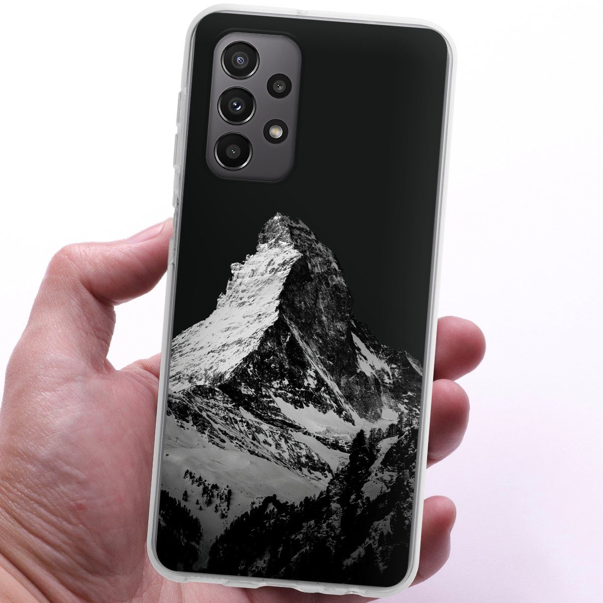 DeinDesign Handyhülle Berg Schnee Alpspitze Snow Capped Mountains Grayscale, Samsung Galaxy A23 5G Silikon Hülle Bumper Case Handy Schutzhülle