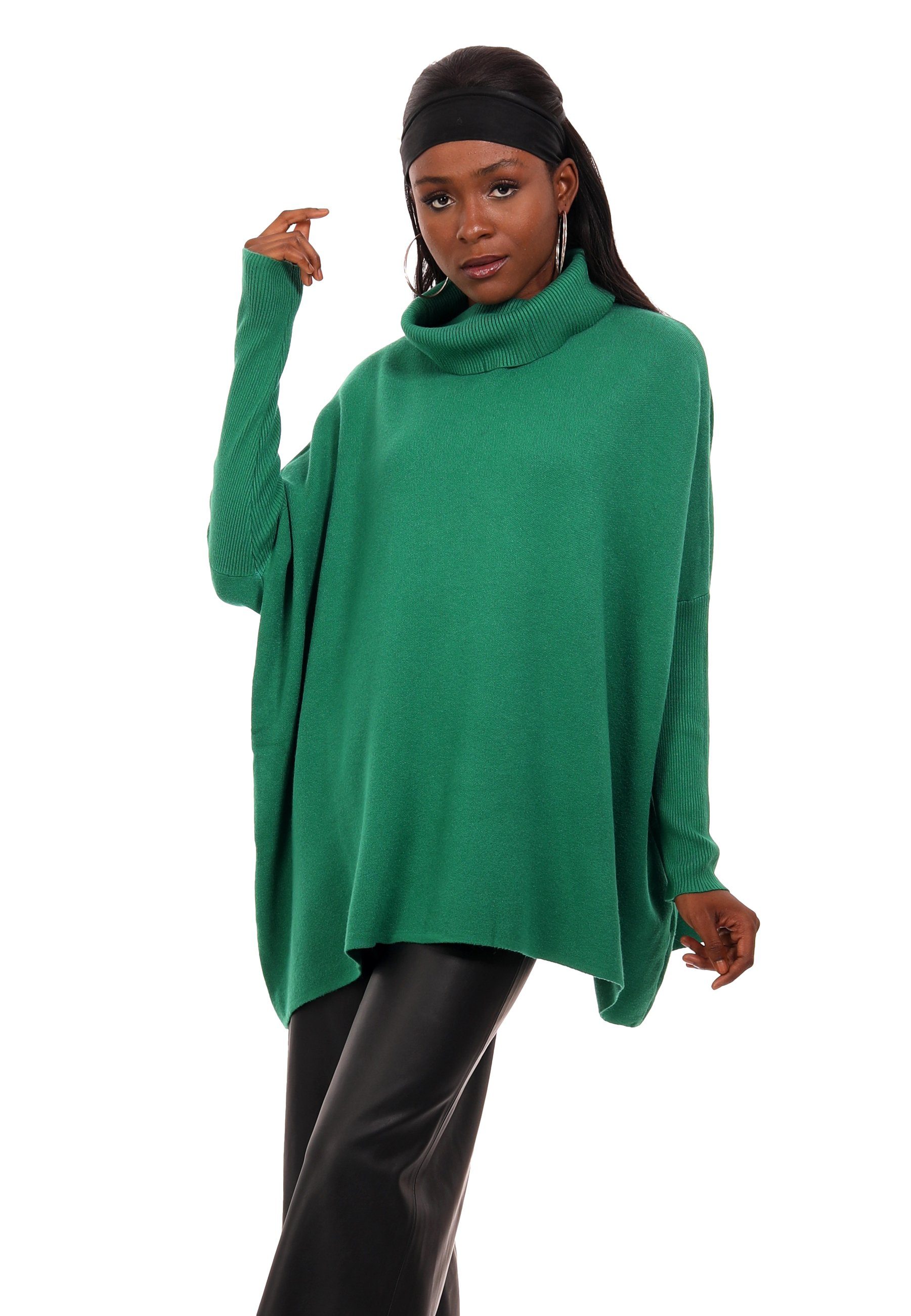 YC Fashion One Rollkragen & Style Oversize grün Loose-Fit (1-tlg) Unifarbe mit in Strickkleid Strickkleid Strickpullover Size