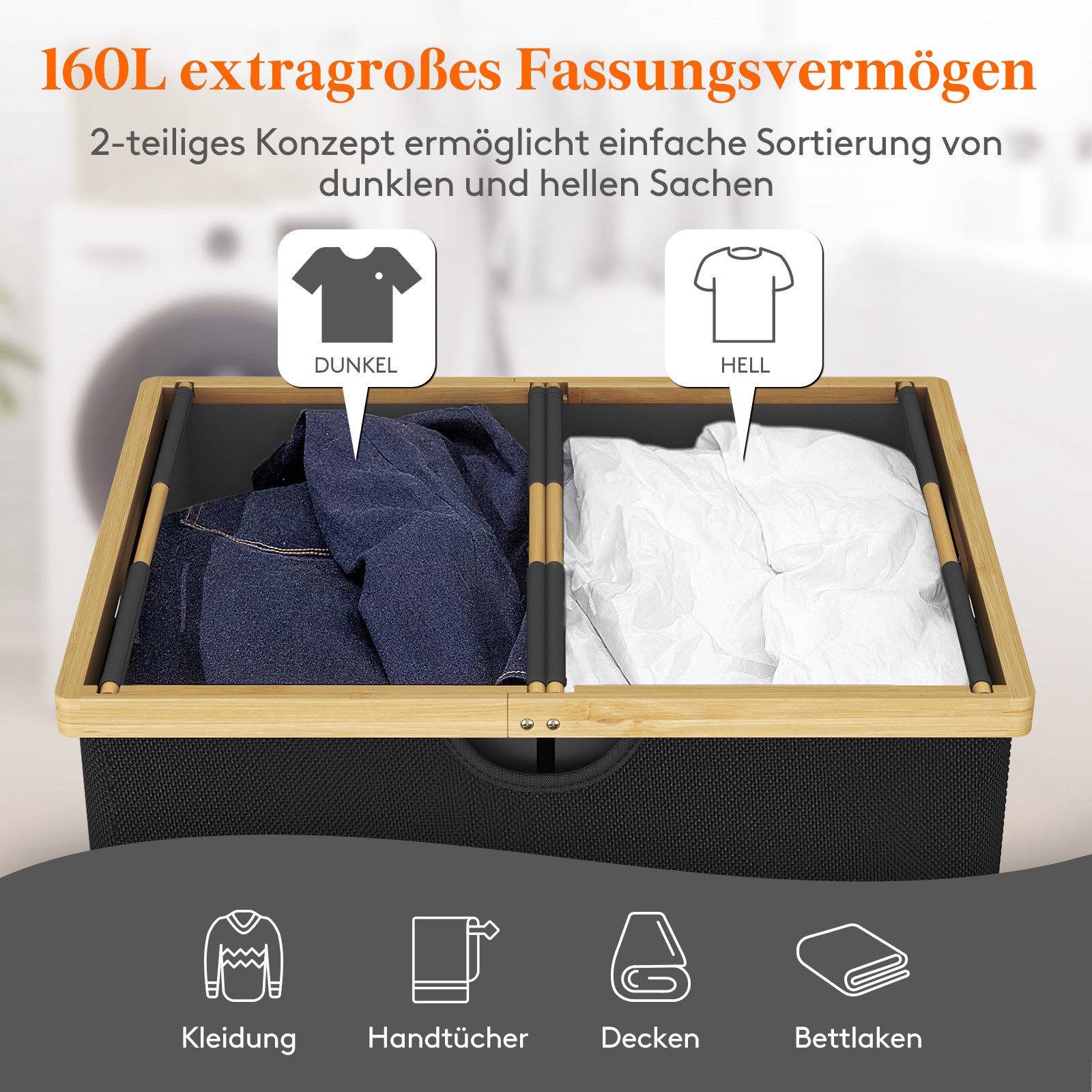 Lifewit Wäschebox Bambus Wäschekorb mit Deckel, günstig online kaufen