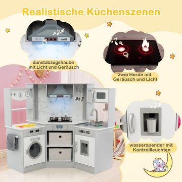 KOMFOTTEU Spielküche MDF, Kinderküche mit realistischem Licht und Sound, Wasserkreislaufsystem