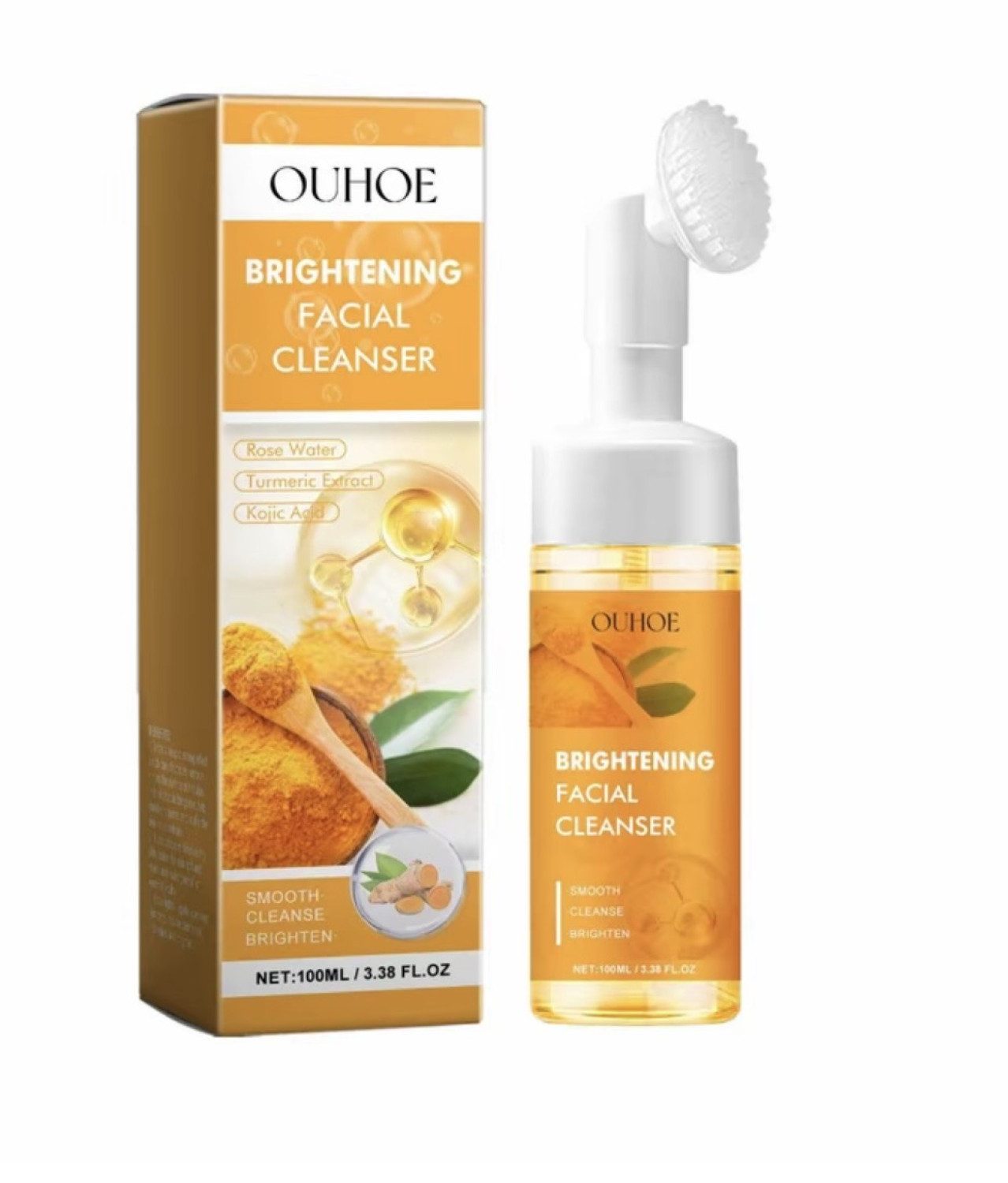 OUHOE Gesichtspflege Brightening Facial Cleanser – Strahlende Haut bei jeder Reinigung ein aufhellender Gesichtsreiniger zur täglichen Hautpflege, Mit Kojisäure und Kurkuma-Extrakt