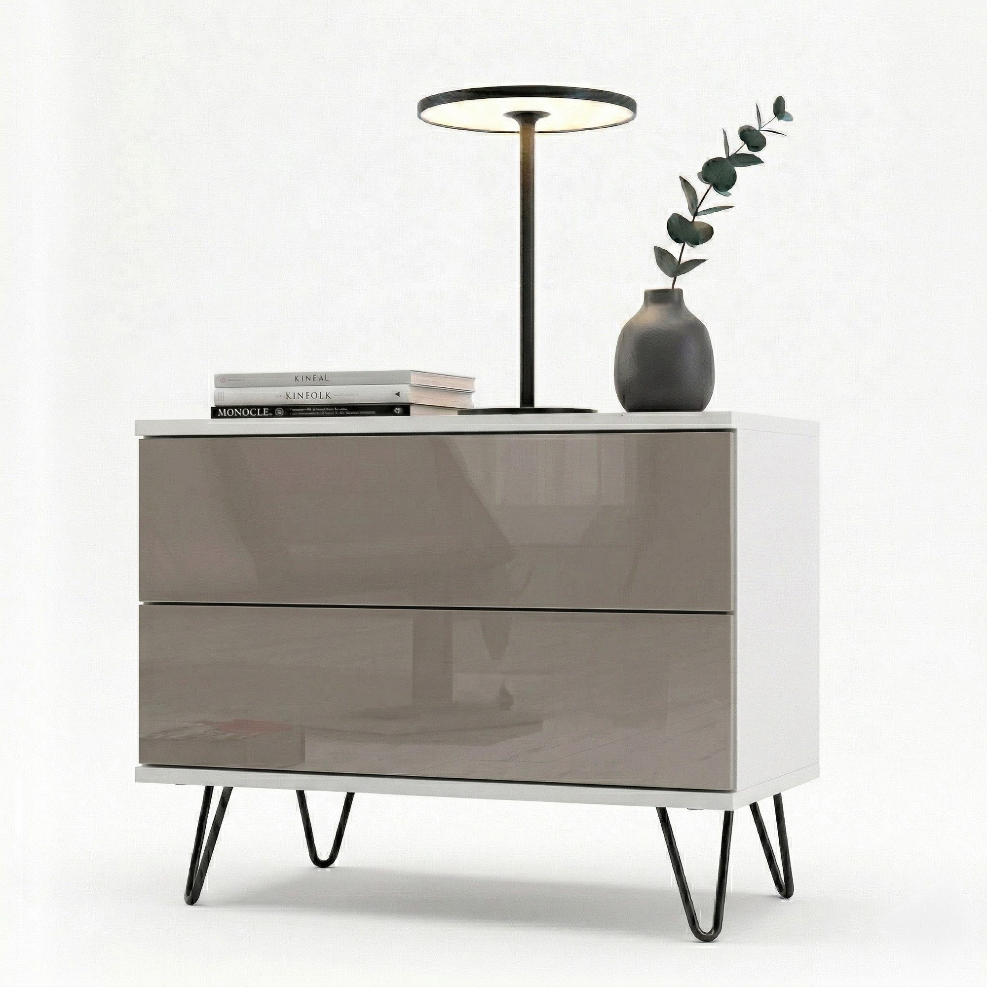 InnoFurn Nachtschrank Aura (Nachtkonsole, optional hängend Beistelltisch) 2 Schubladen mit Push-to-Open & Made in Germany (60 x 43 x 35 cm)