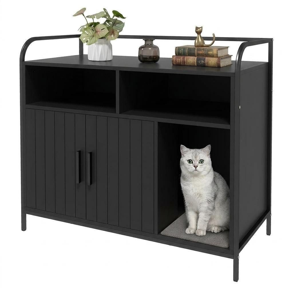 GarveeMore Katzentoilette Katzenklo-Schrank Katzenhaus mit Metallrahmen 95x45x82cm
