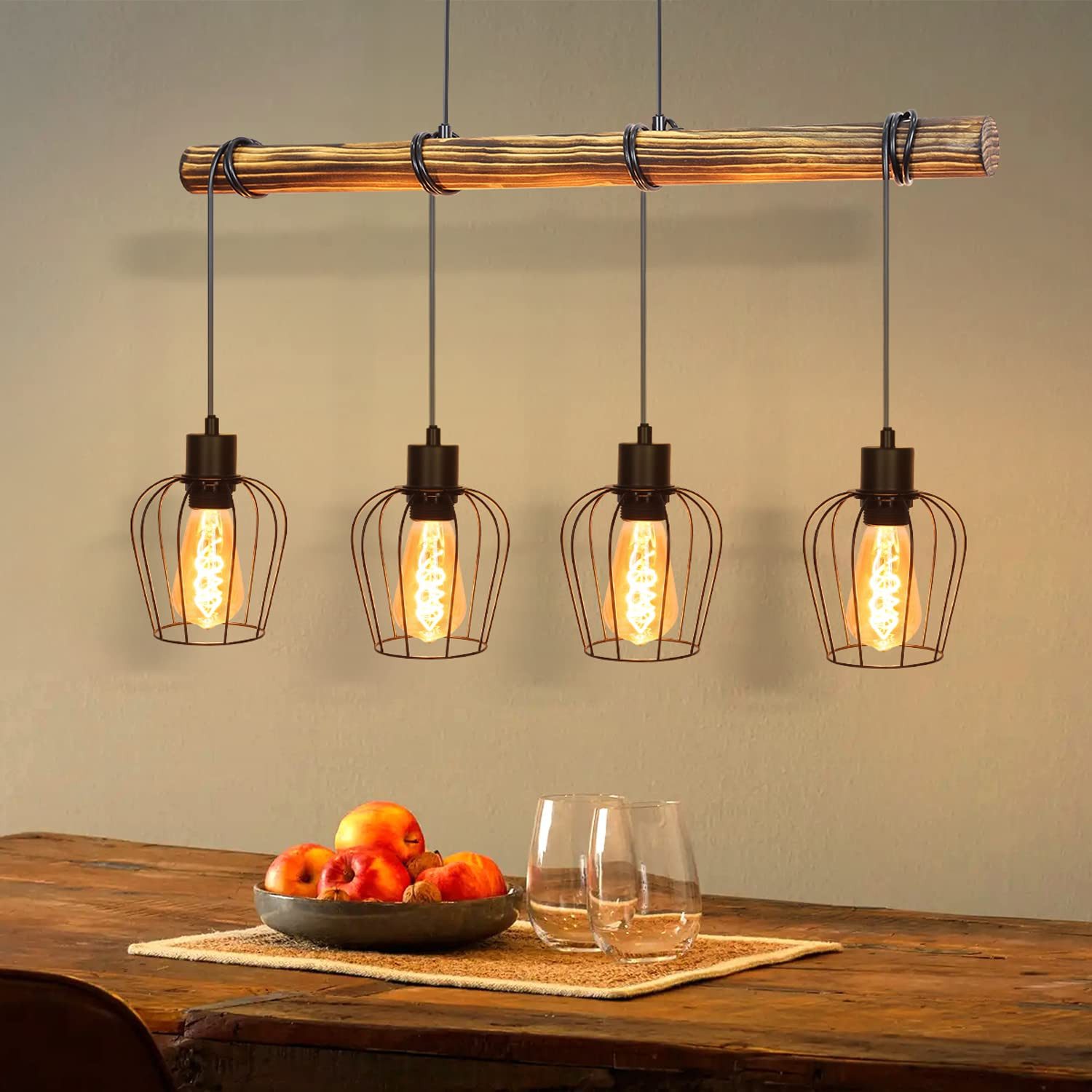 Nettlife Pendelleuchte Holz Esszimmer Vintage E27 günstig online kaufen