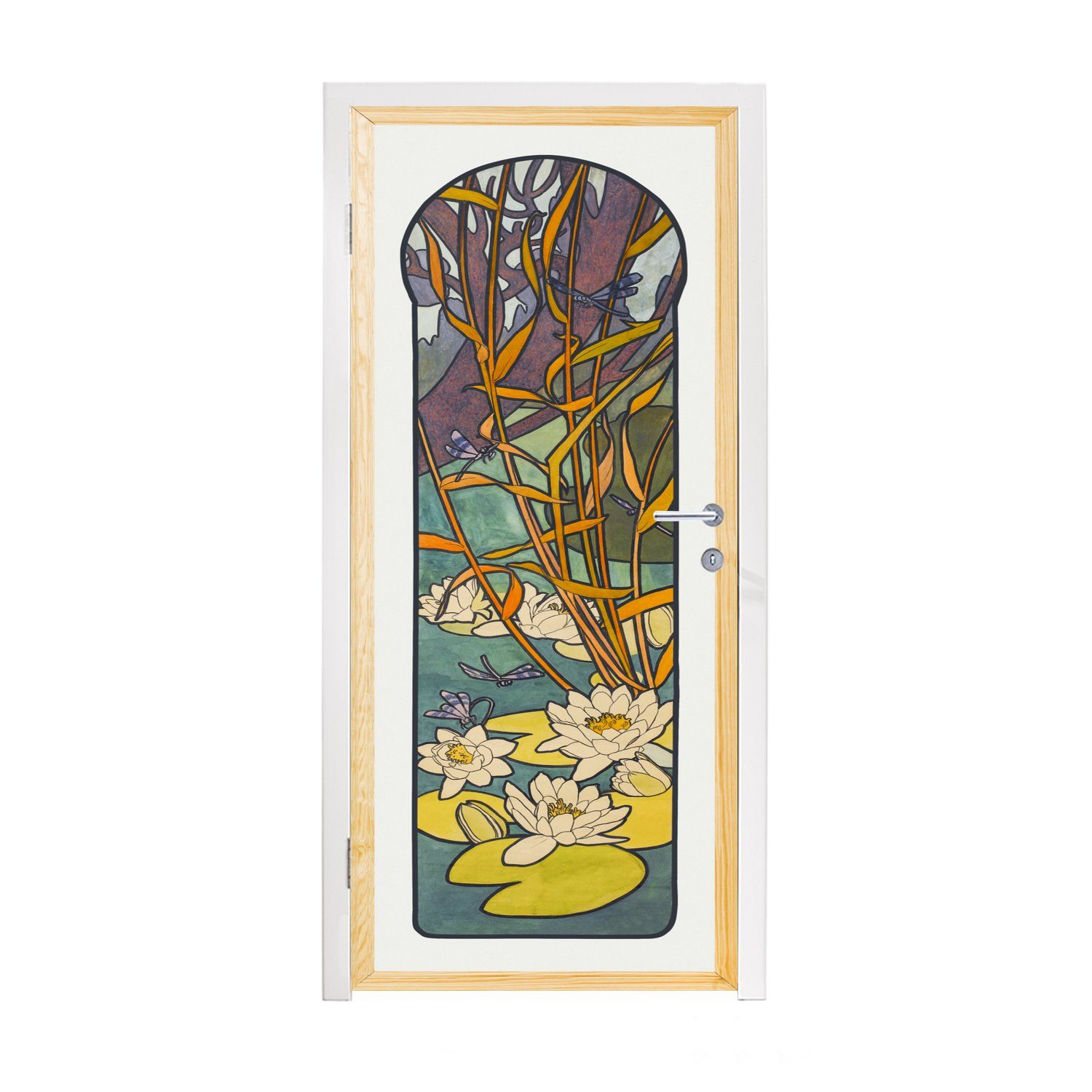 MuchoWow Türtapete Wasser - Bäume - Blumen, Matt, bedruckt, (1 St), Fototapete für Tür, Türaufkleber, 75x205 cm